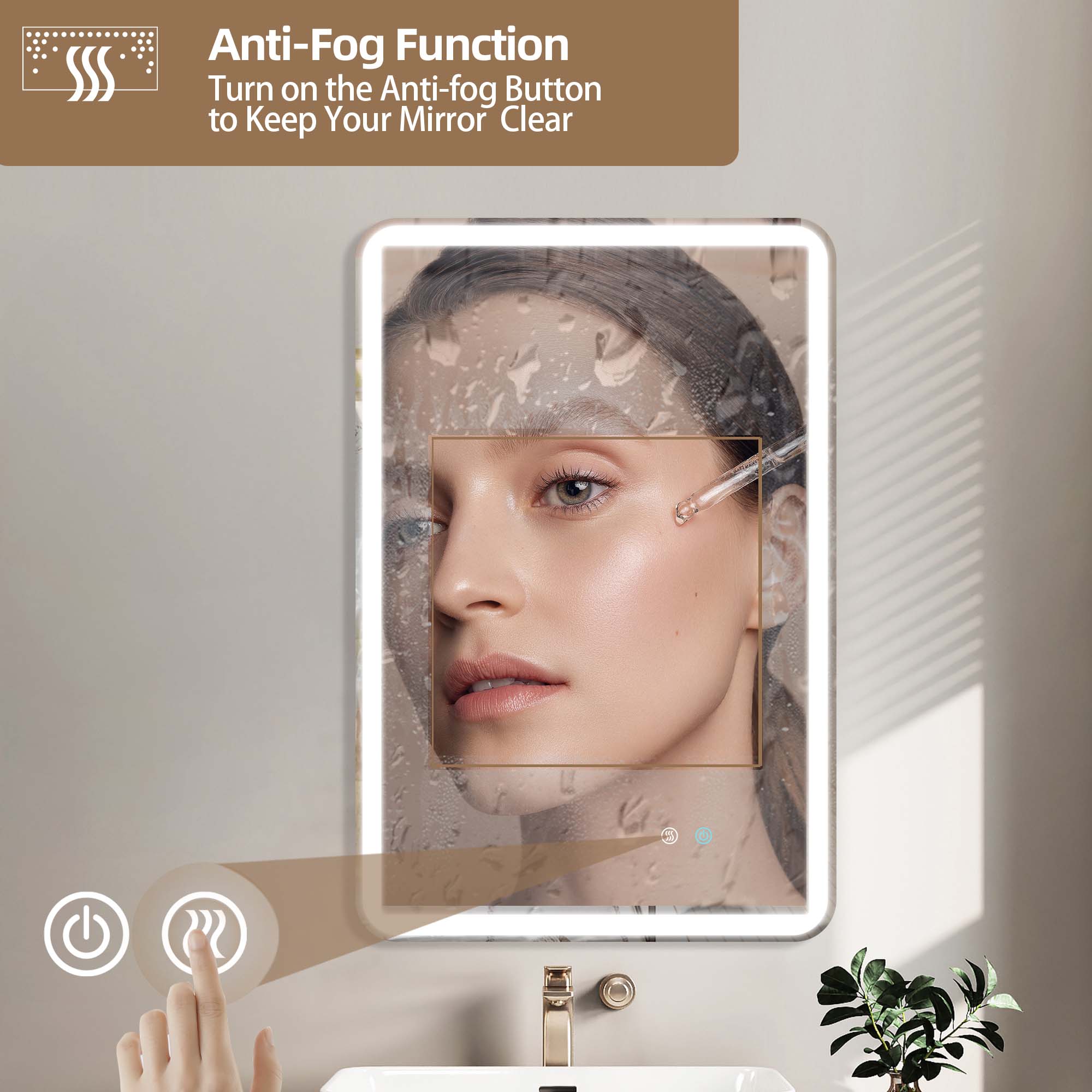 24/42/60 in. Rectangular Frameless LED Anti-Fog Wall Bathroom Vanity Mirror in Natural