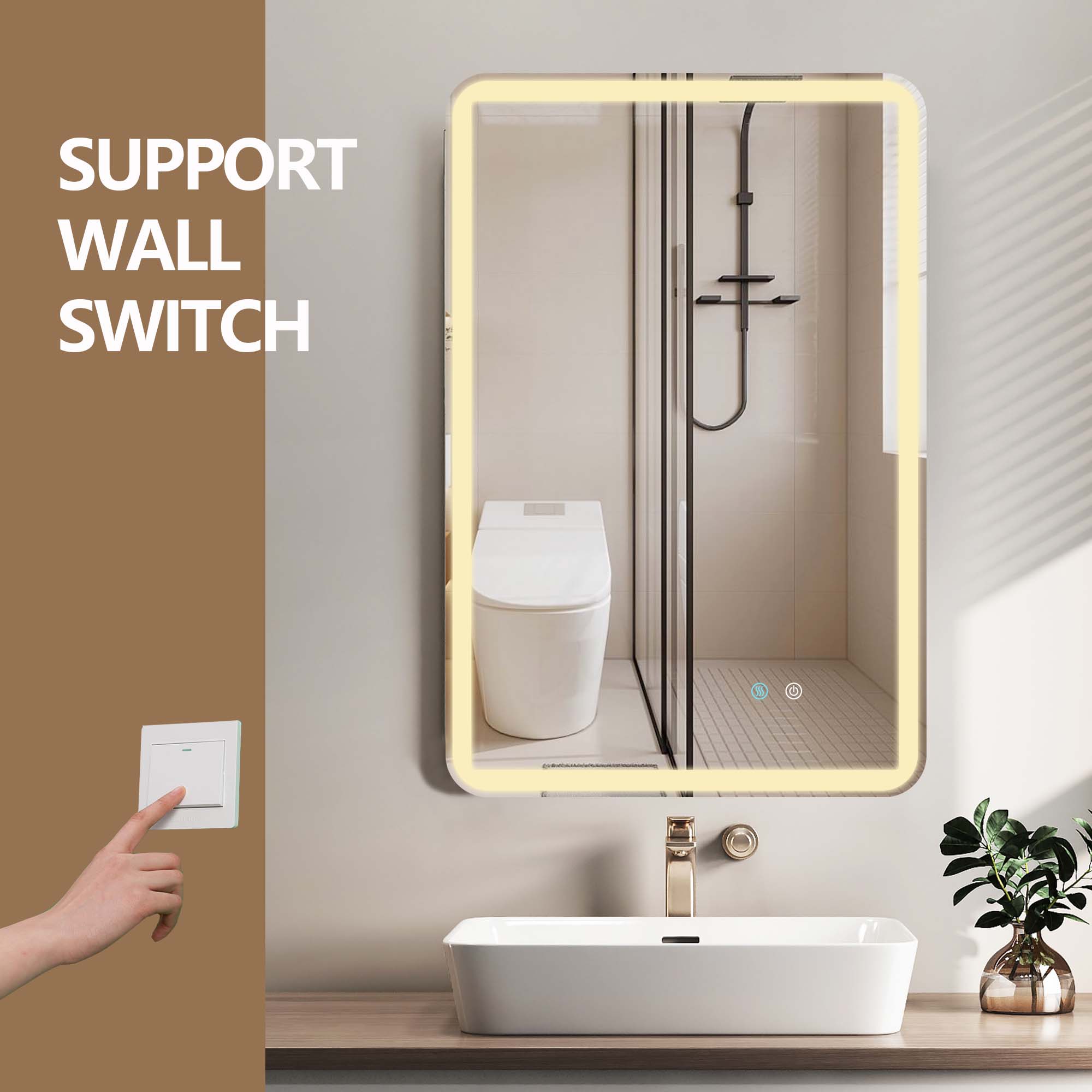 24/42/60 in. Rectangular Frameless LED Anti-Fog Wall Bathroom Vanity Mirror in Natural