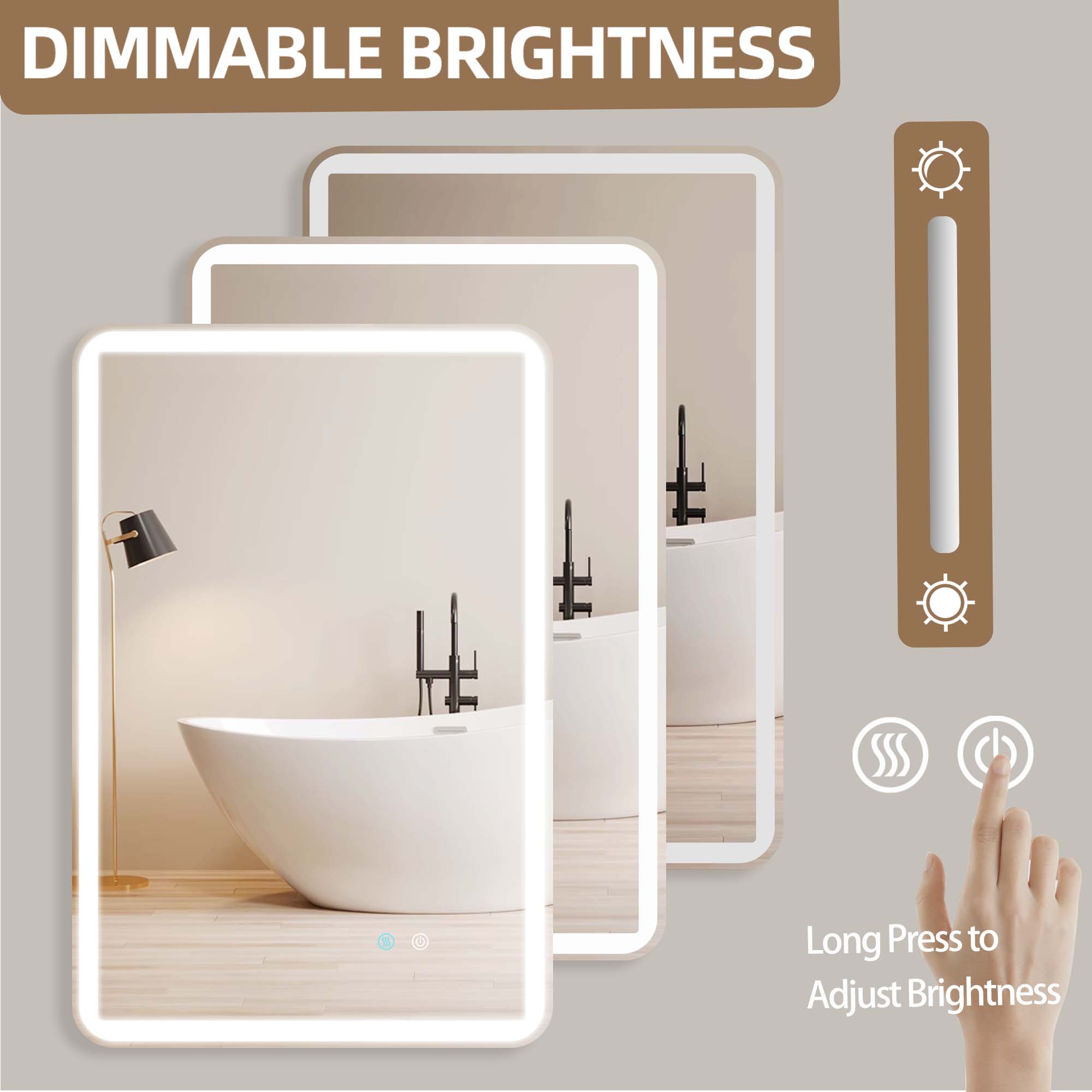 24/42/60 in. Rectangular Frameless LED Anti-Fog Wall Bathroom Vanity Mirror in Natural