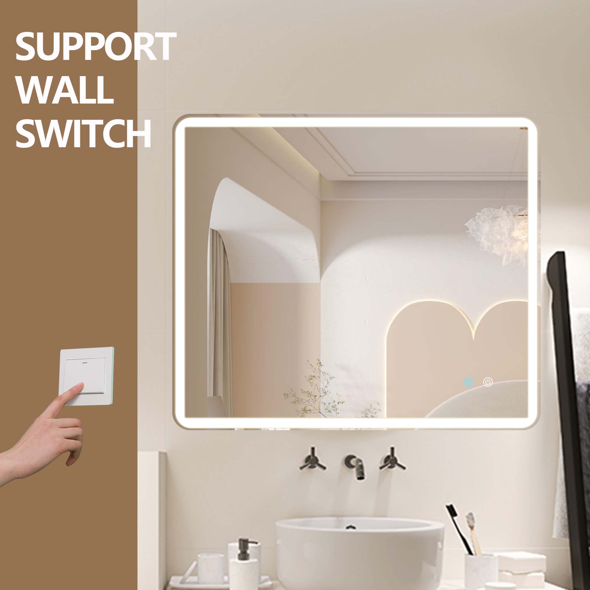 24/42/60 in. Rectangular Frameless LED Anti-Fog Wall Bathroom Vanity Mirror in Natural