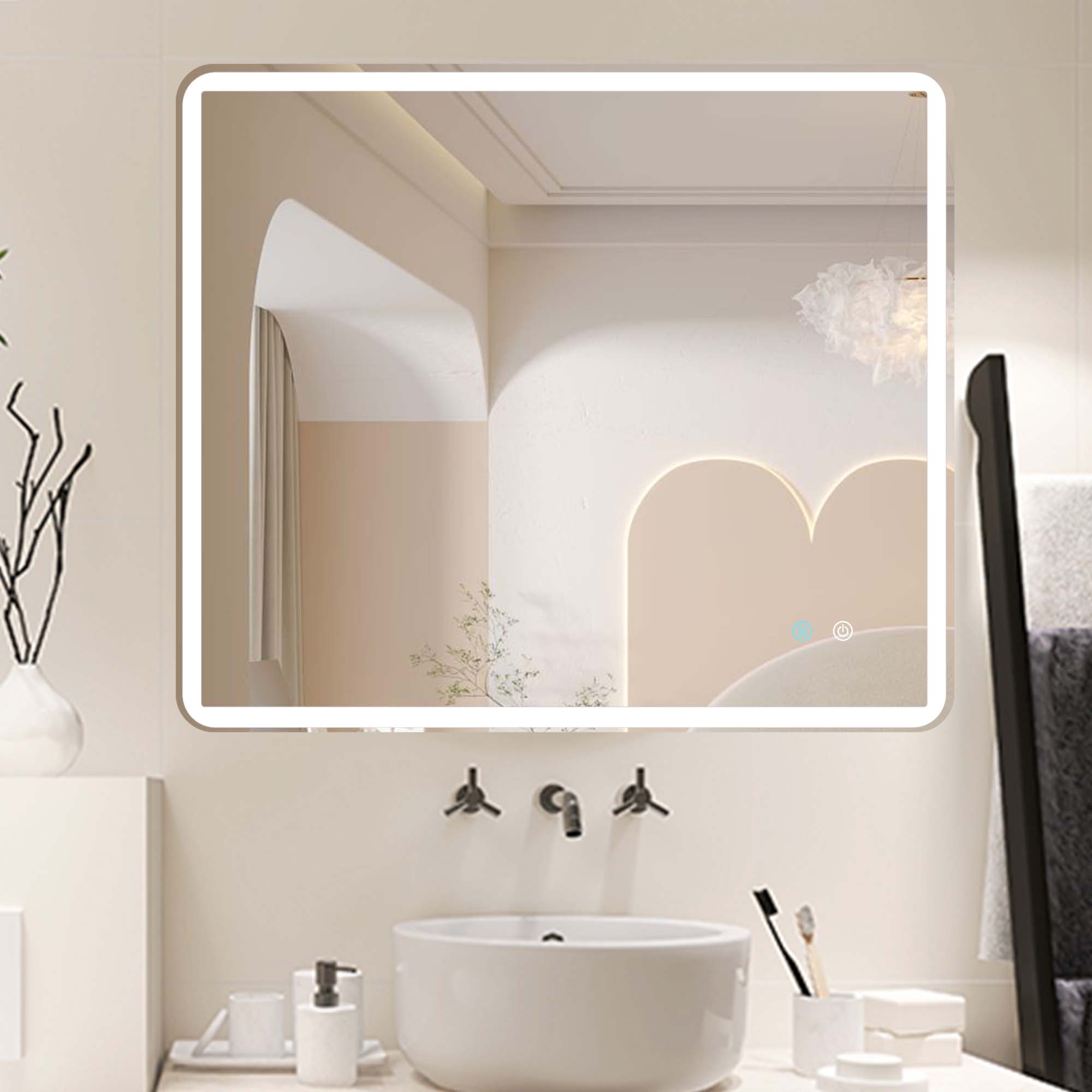 24/42/60 in. Rectangular Frameless LED Anti-Fog Wall Bathroom Vanity Mirror in Natural