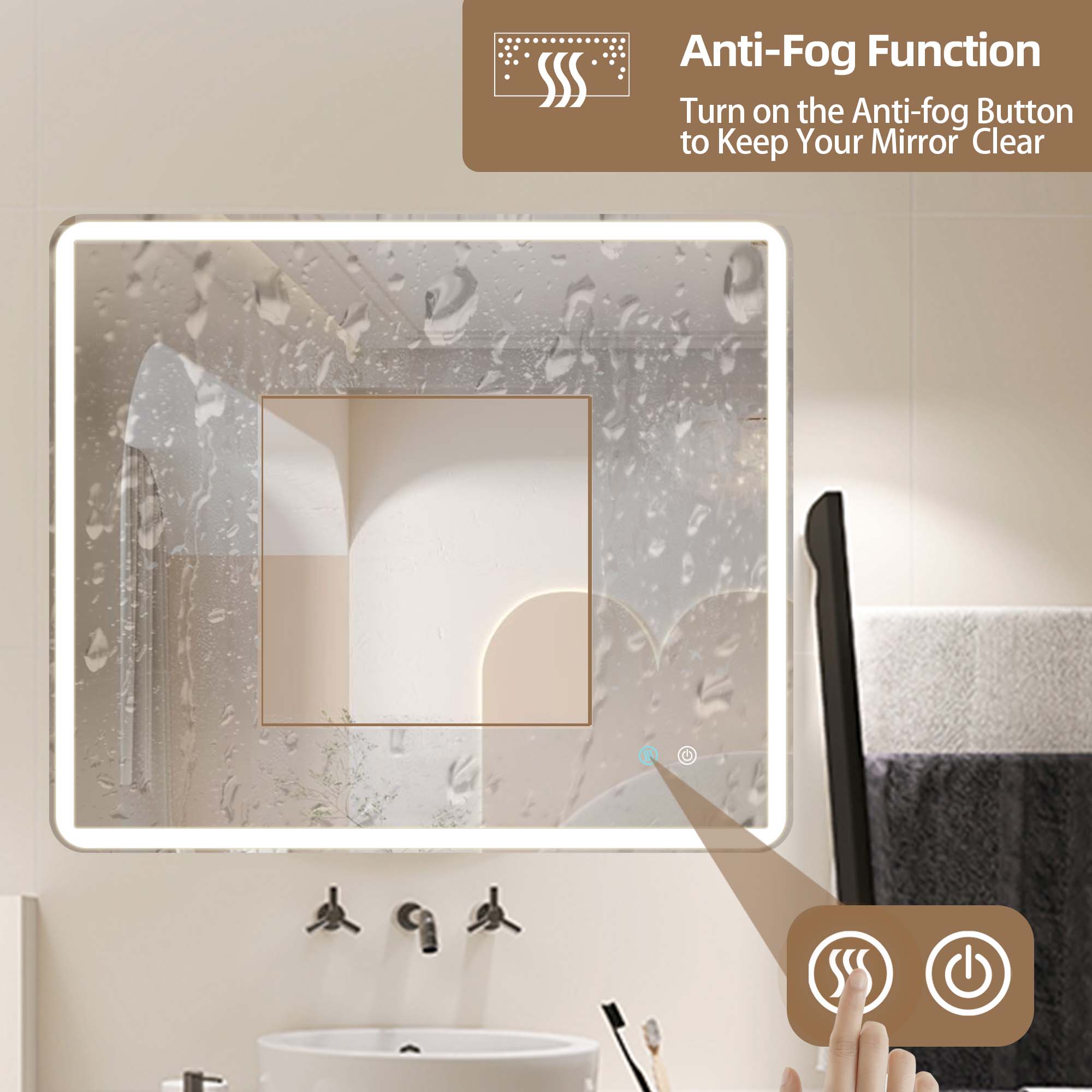 24/42/60 in. Rectangular Frameless LED Anti-Fog Wall Bathroom Vanity Mirror in Natural