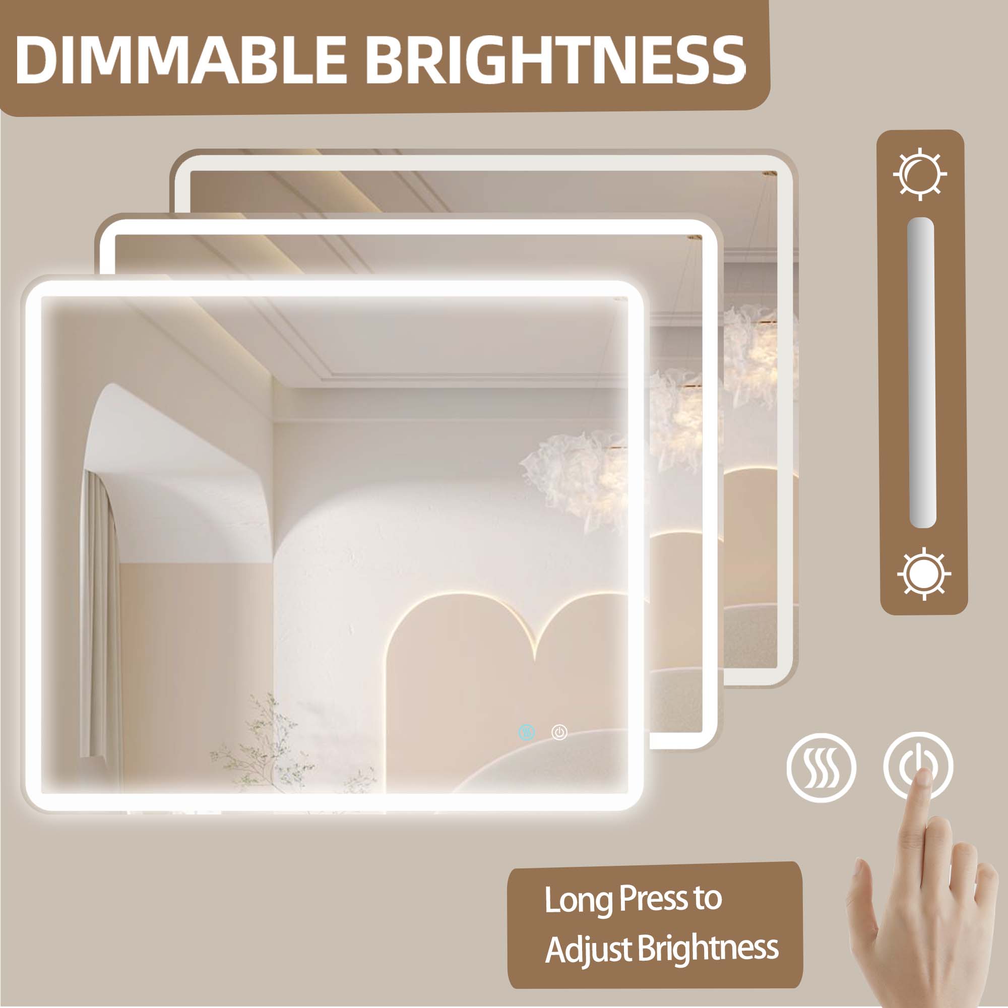 24/42/60 in. Rectangular Frameless LED Anti-Fog Wall Bathroom Vanity Mirror in Natural