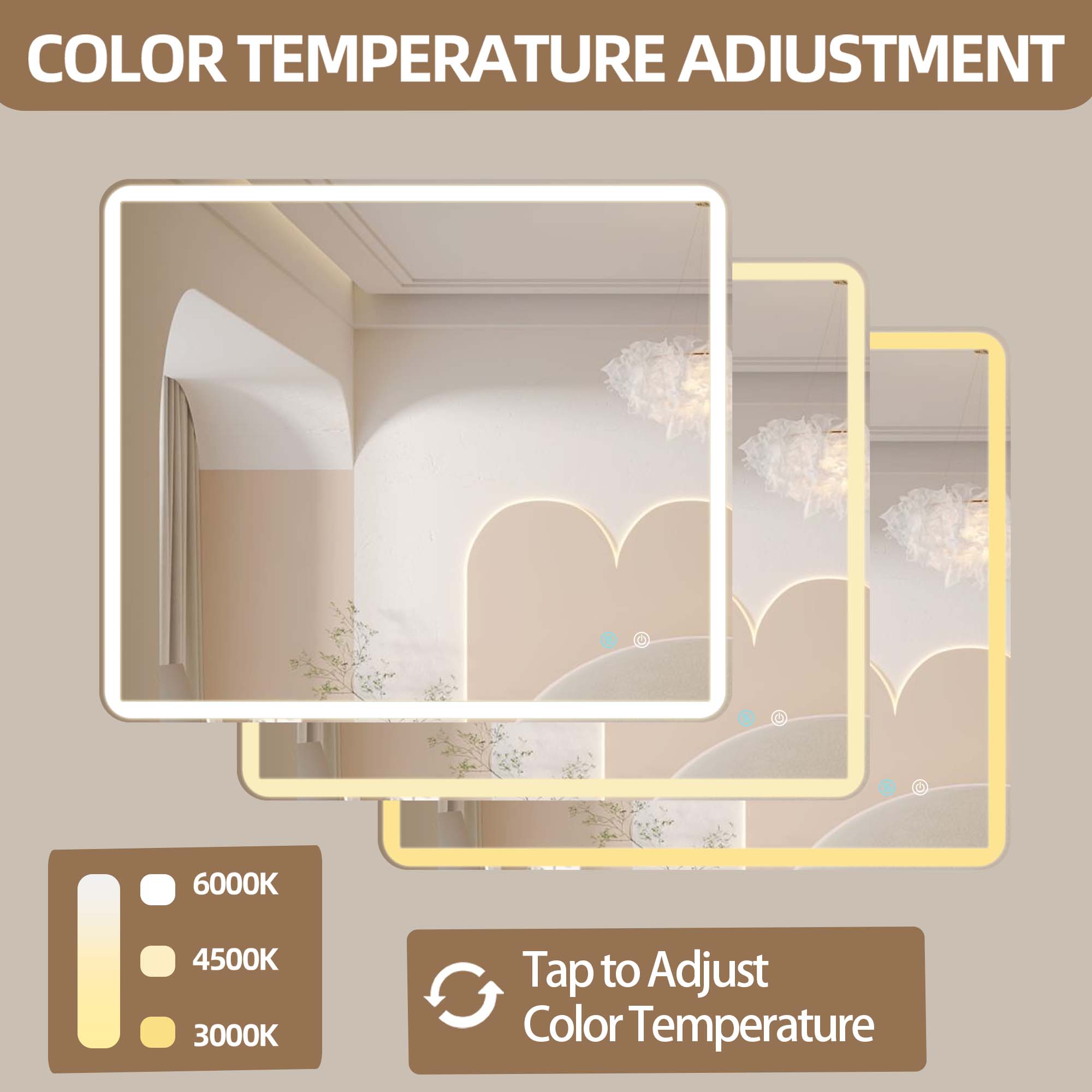 24/42/60 in. Rectangular Frameless LED Anti-Fog Wall Bathroom Vanity Mirror in Natural