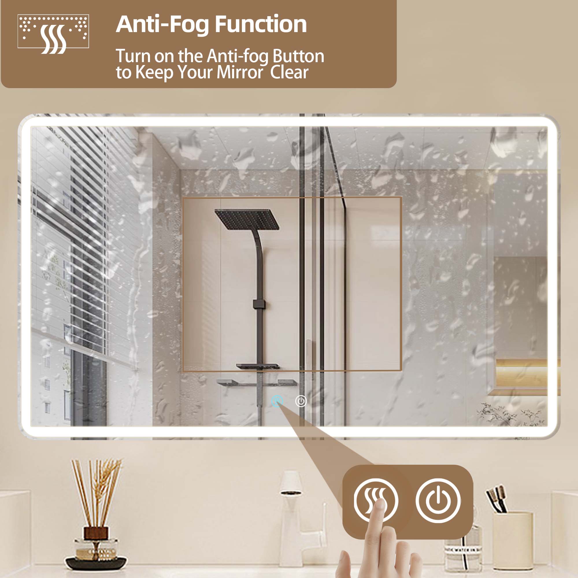 24/42/60 in. Rectangular Frameless LED Anti-Fog Wall Bathroom Vanity Mirror in Natural