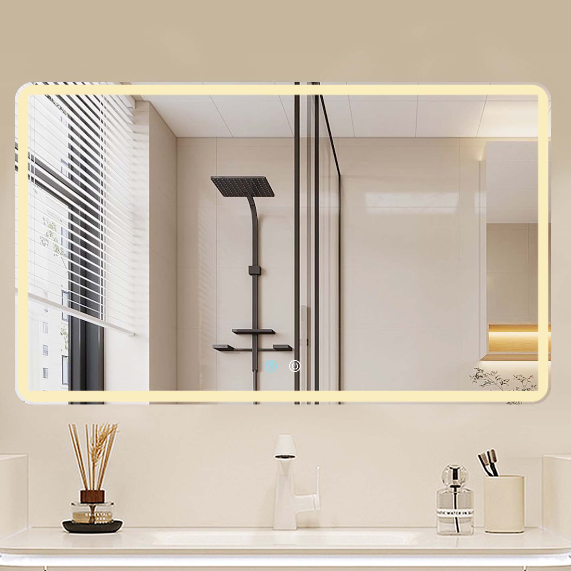 24/42/60 in. Rectangular Frameless LED Anti-Fog Wall Bathroom Vanity Mirror in Natural