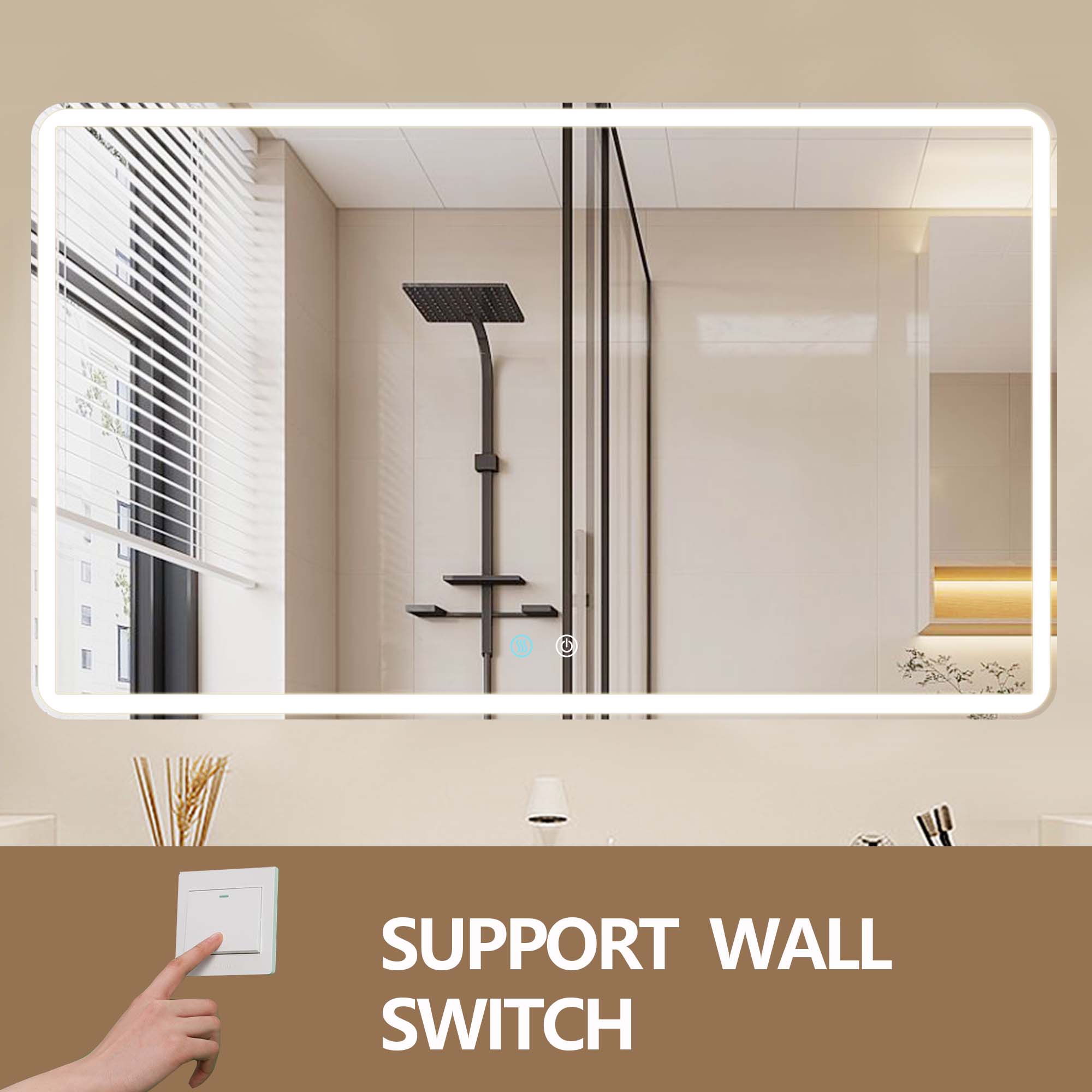 24/42/60 in. Rectangular Frameless LED Anti-Fog Wall Bathroom Vanity Mirror in Natural