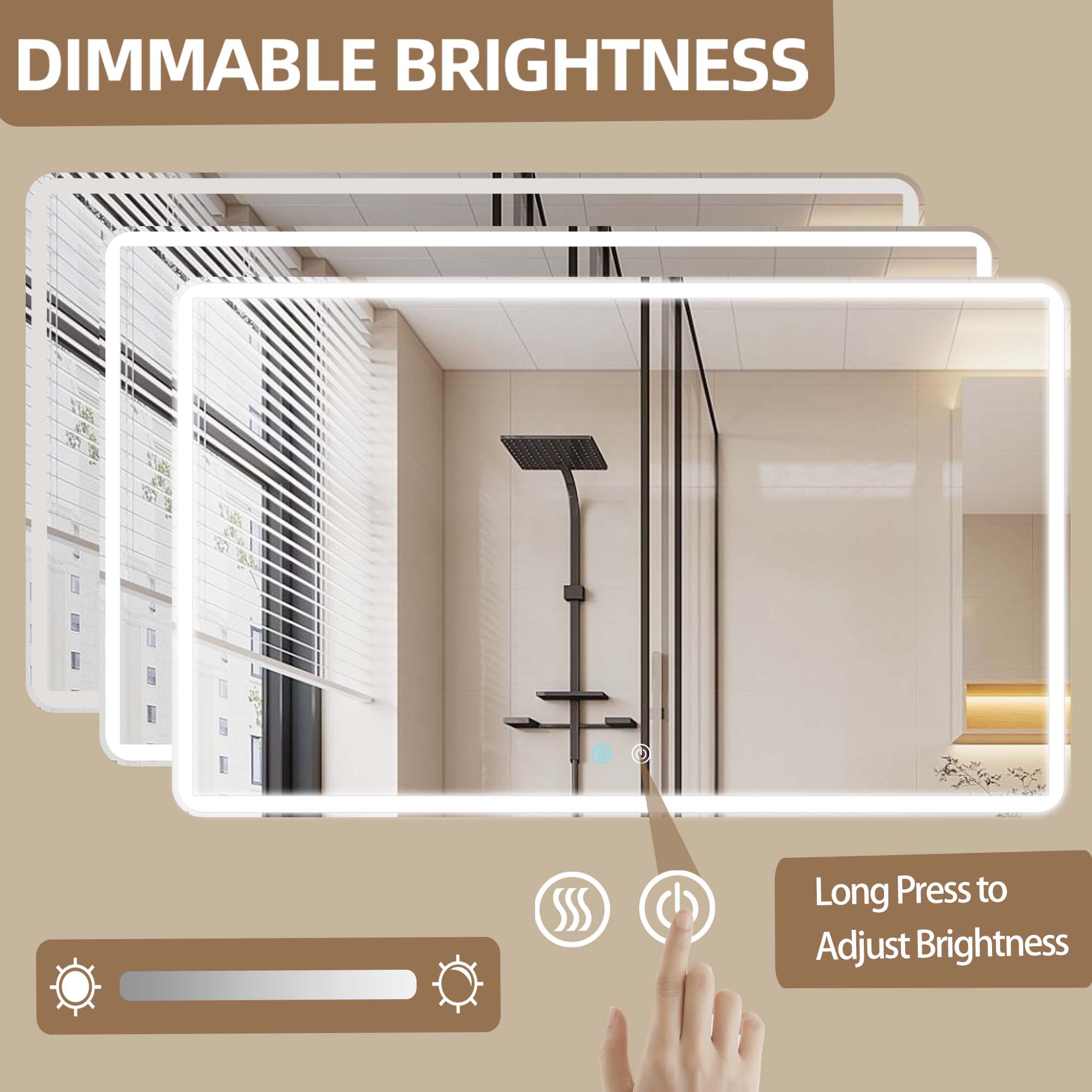 24/42/60 in. Rectangular Frameless LED Anti-Fog Wall Bathroom Vanity Mirror in Natural