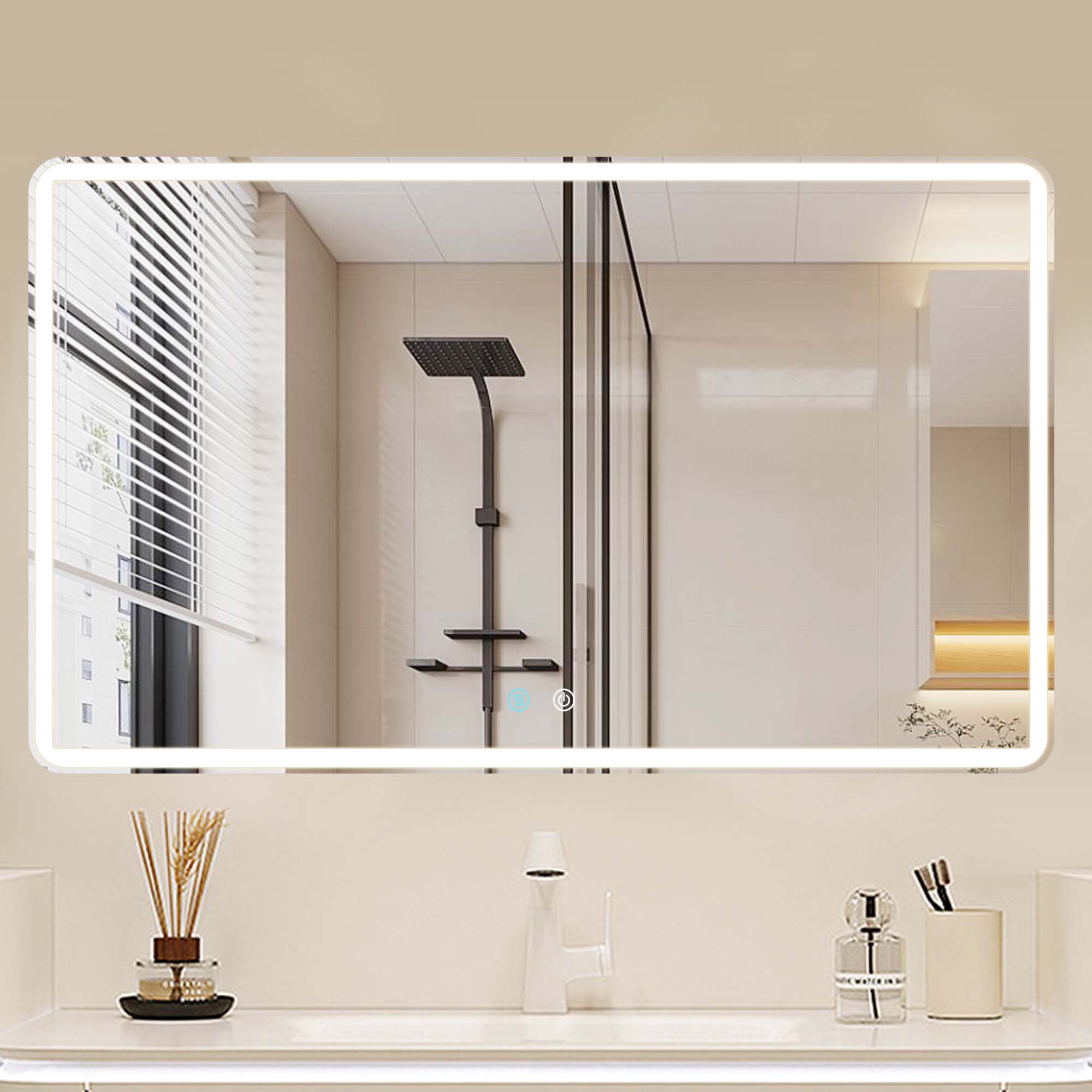 24/42/60 in. Rectangular Frameless LED Anti-Fog Wall Bathroom Vanity Mirror in Natural
