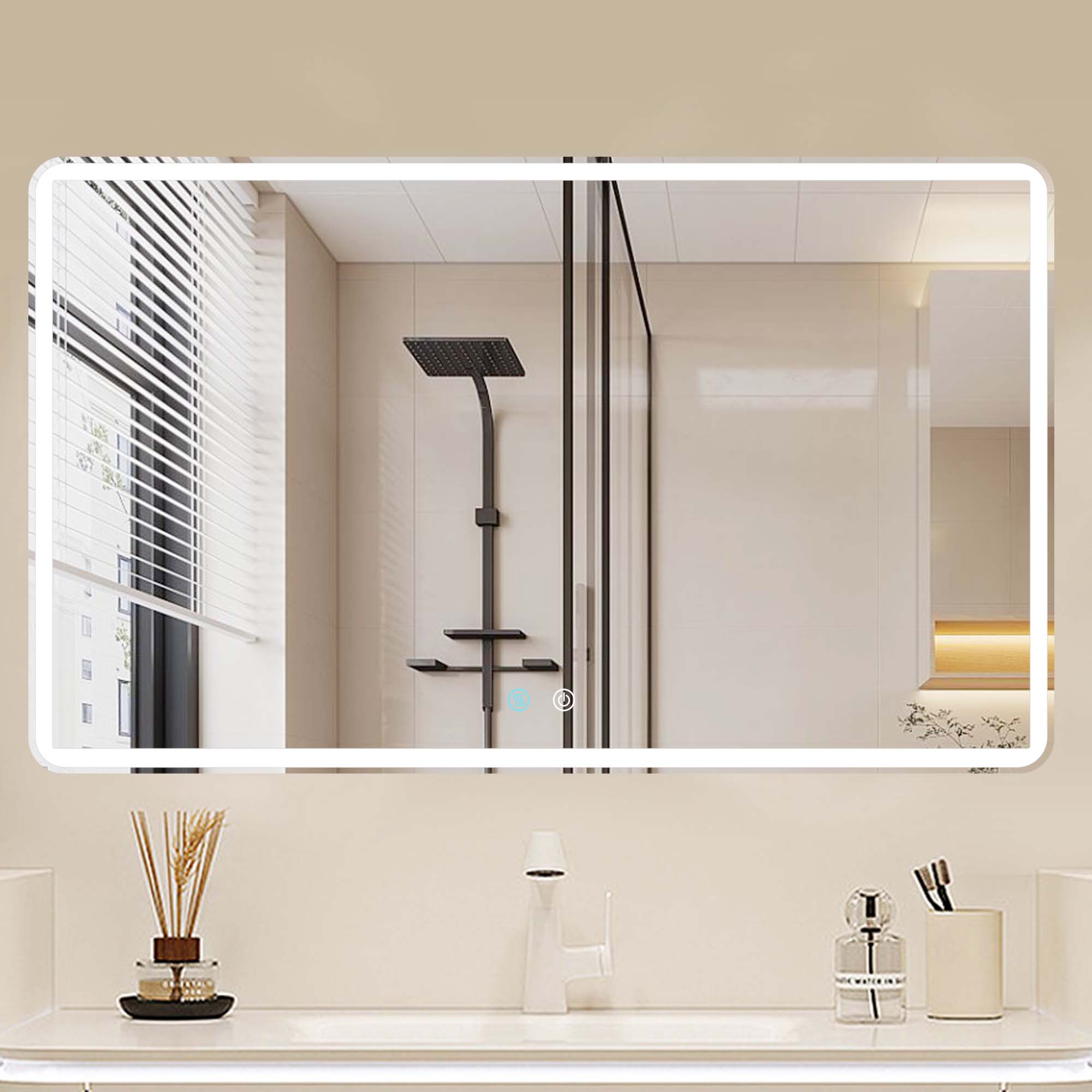 24/42/60 in. Rectangular Frameless LED Anti-Fog Wall Bathroom Vanity Mirror in Natural