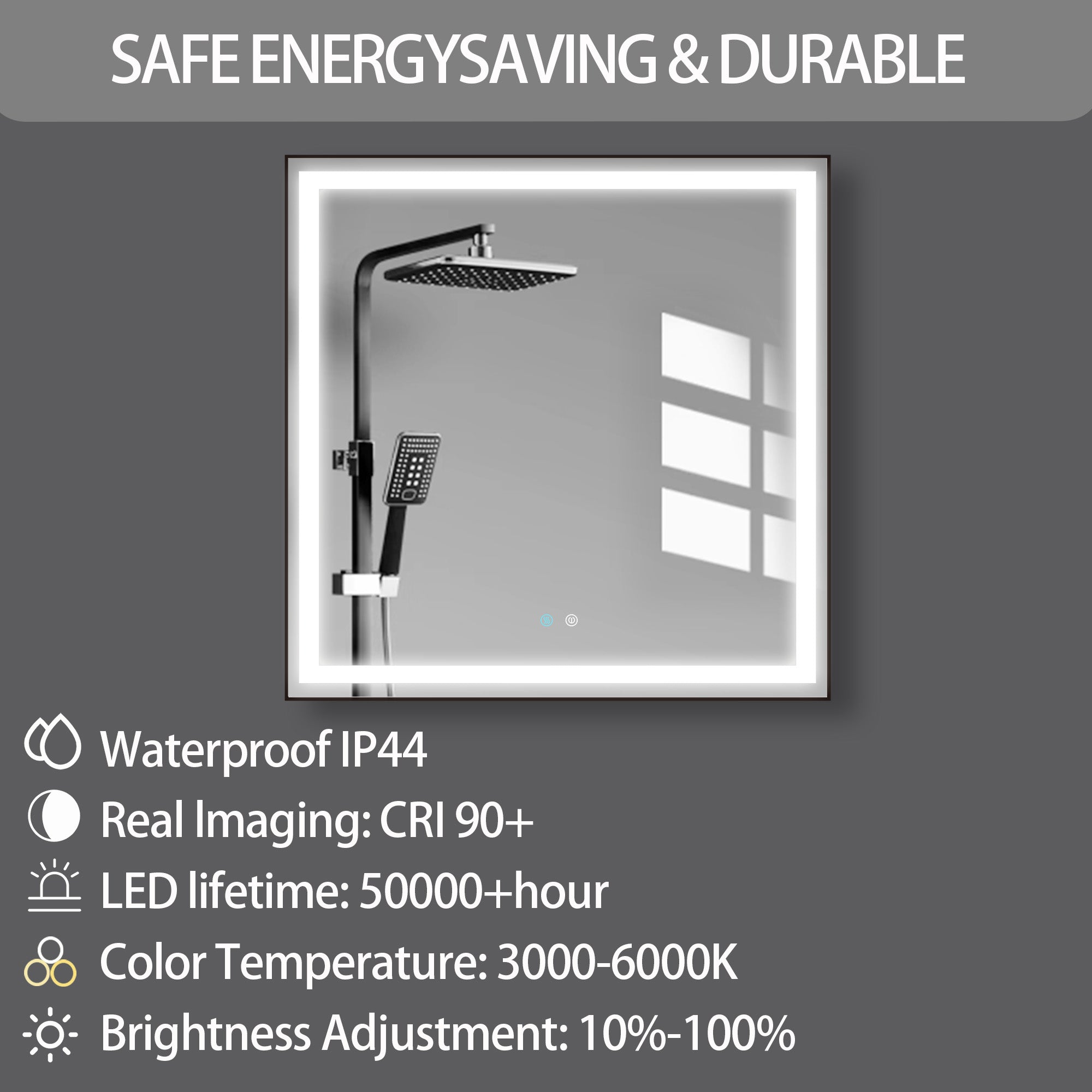 36/48/72 in. Rectangular Metal Framed LED Anti-Fog Wall Bathroom Vanity Mirror in Natural