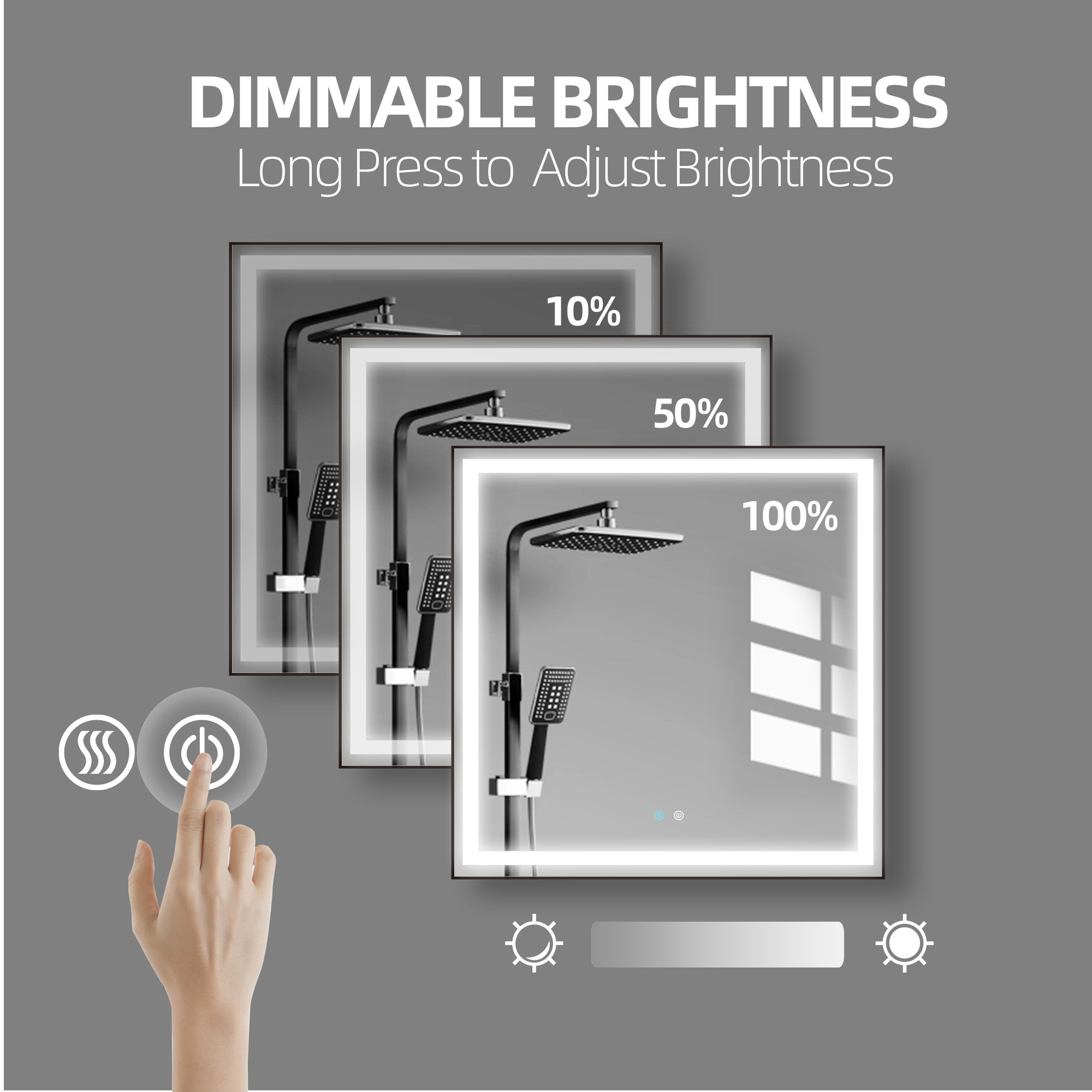 36/48/72 in. Rectangular Metal Framed LED Anti-Fog Wall Bathroom Vanity Mirror in Natural