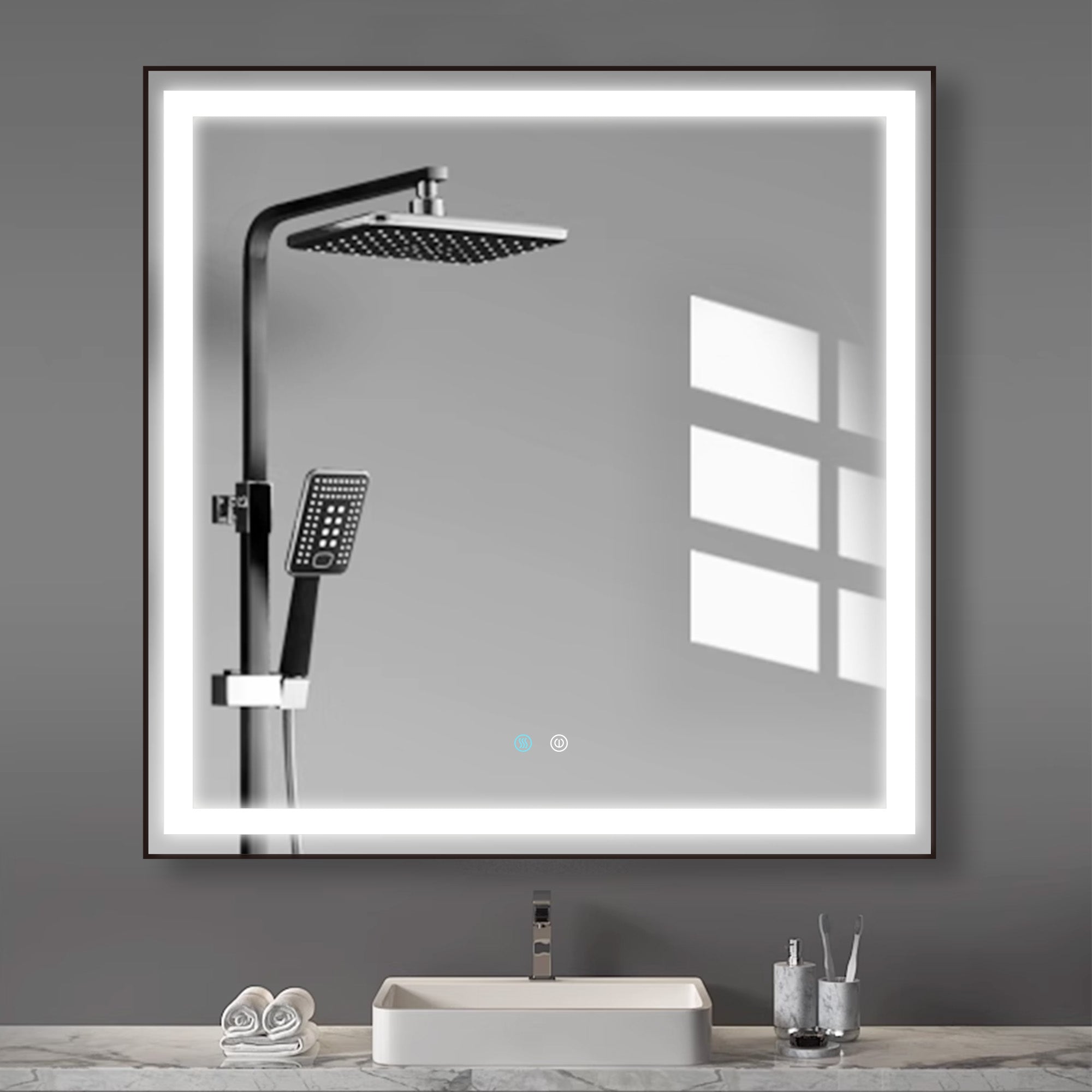 36/48/72 in. Rectangular Metal Framed LED Anti-Fog Wall Bathroom Vanity Mirror in Natural