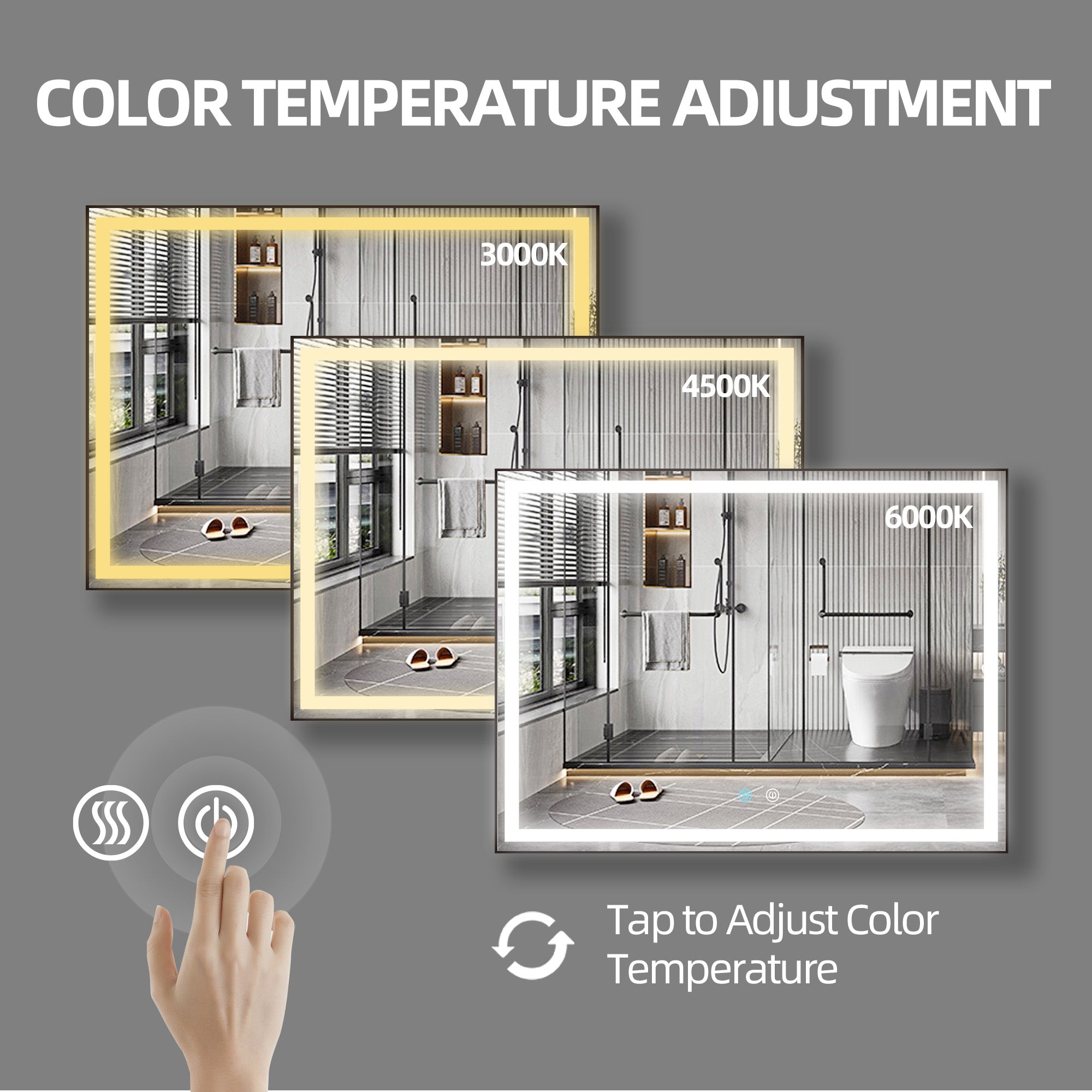 36/48/72 in. Rectangular Metal Framed LED Anti-Fog Wall Bathroom Vanity Mirror in Natural