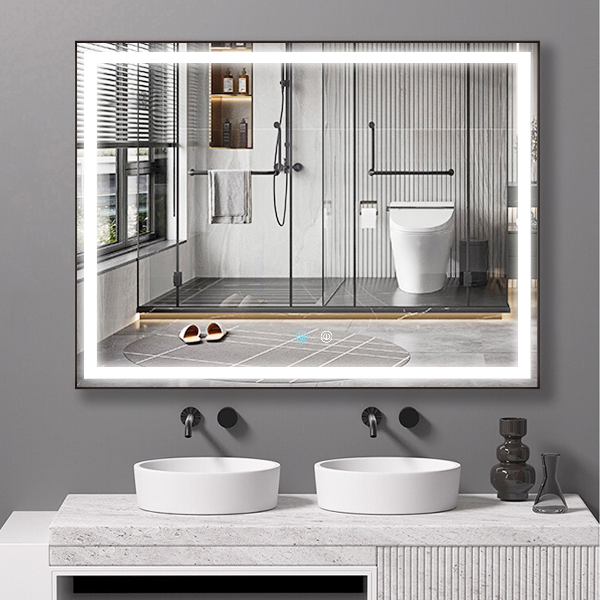 36/48/72 in. Rectangular Metal Framed LED Anti-Fog Wall Bathroom Vanity Mirror in Natural