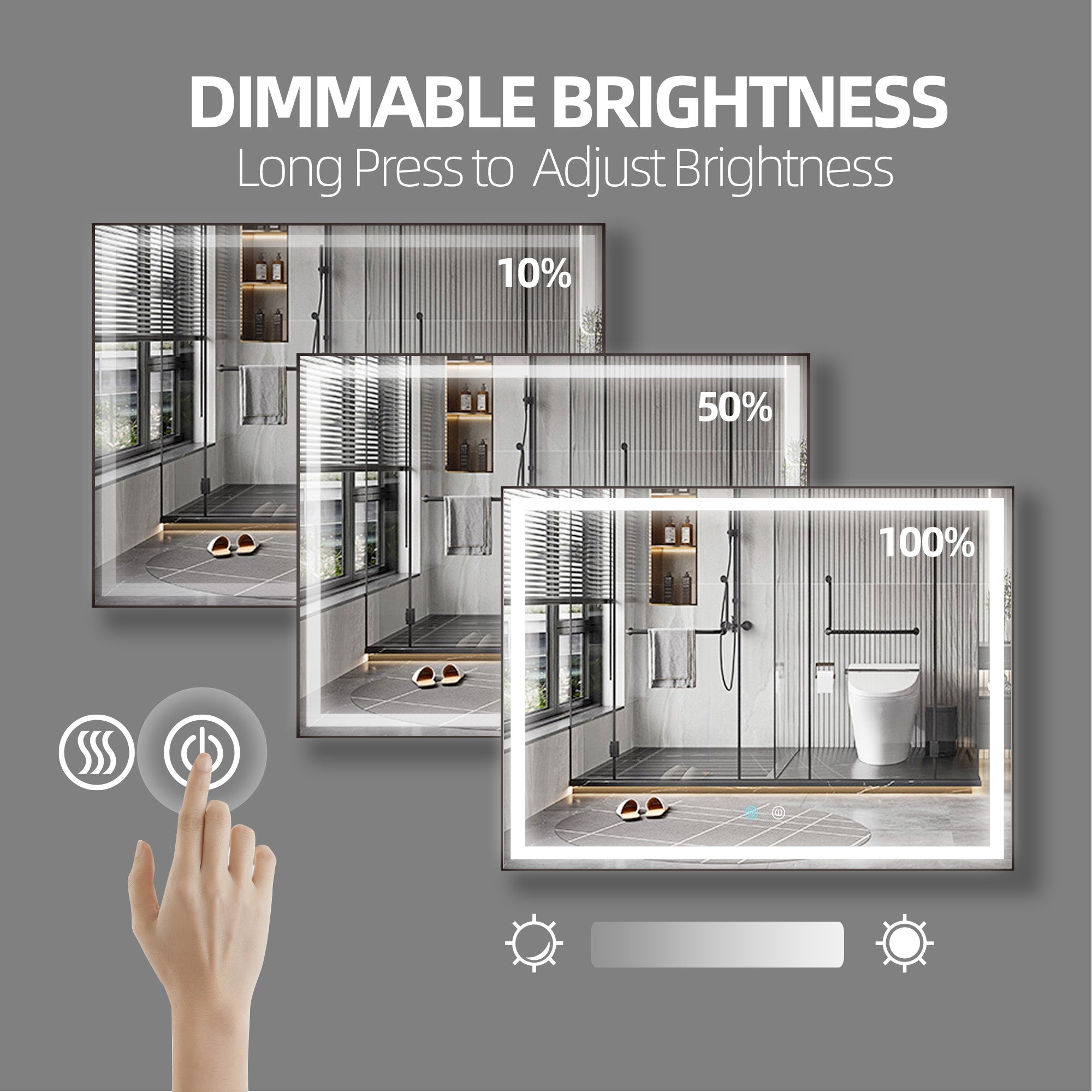 36/48/72 in. Rectangular Metal Framed LED Anti-Fog Wall Bathroom Vanity Mirror in Natural