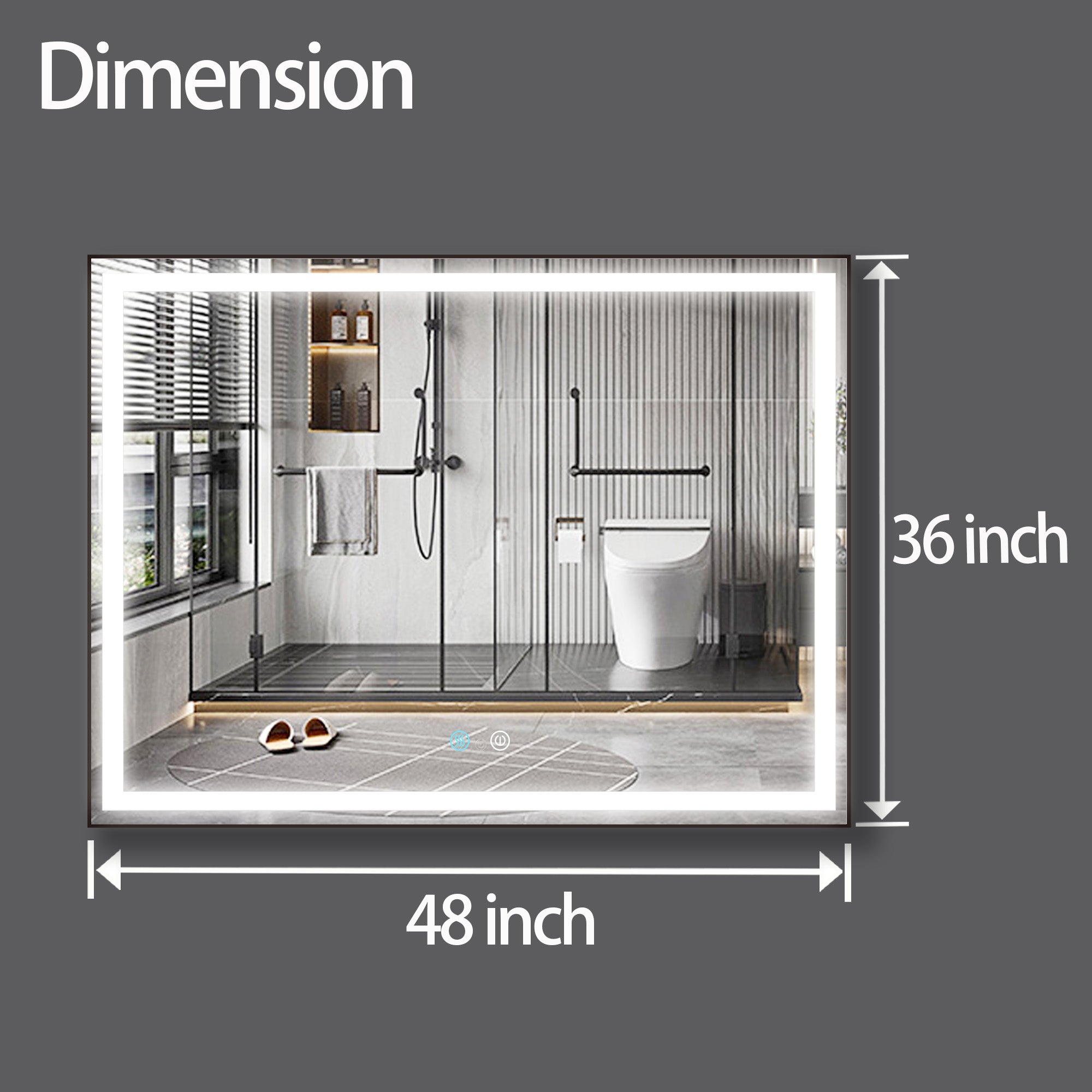 36/48/72 in. Rectangular Metal Framed LED Anti-Fog Wall Bathroom Vanity Mirror in Natural