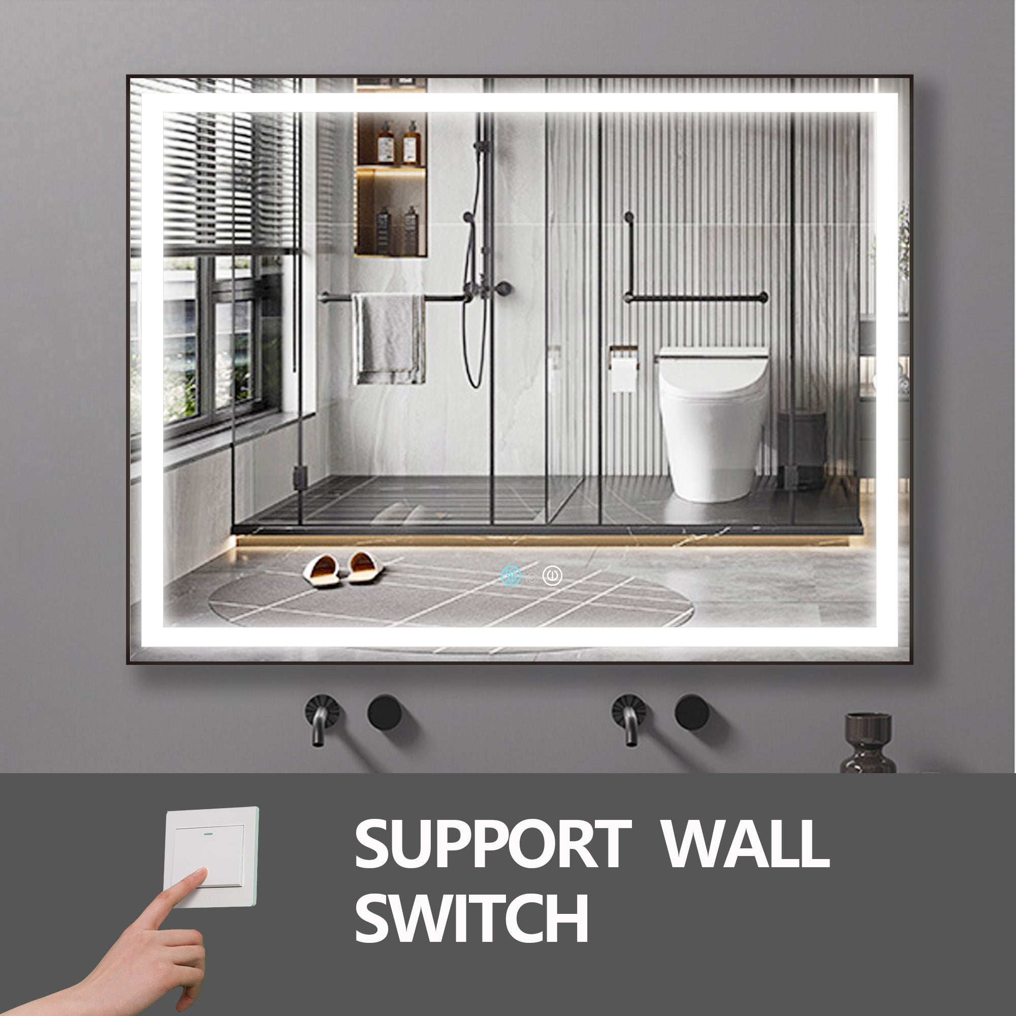 36/48/72 in. Rectangular Metal Framed LED Anti-Fog Wall Bathroom Vanity Mirror in Natural