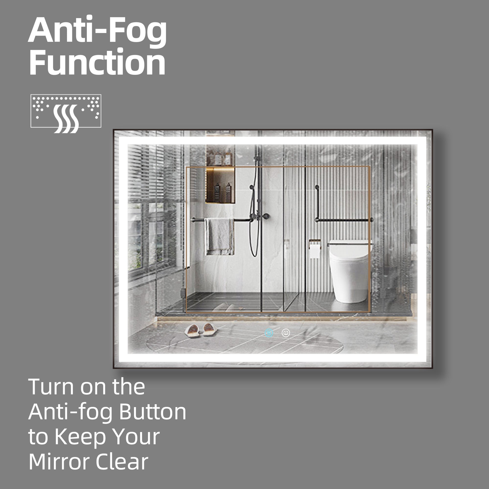 36/48/72 in. Rectangular Metal Framed LED Anti-Fog Wall Bathroom Vanity Mirror in Natural