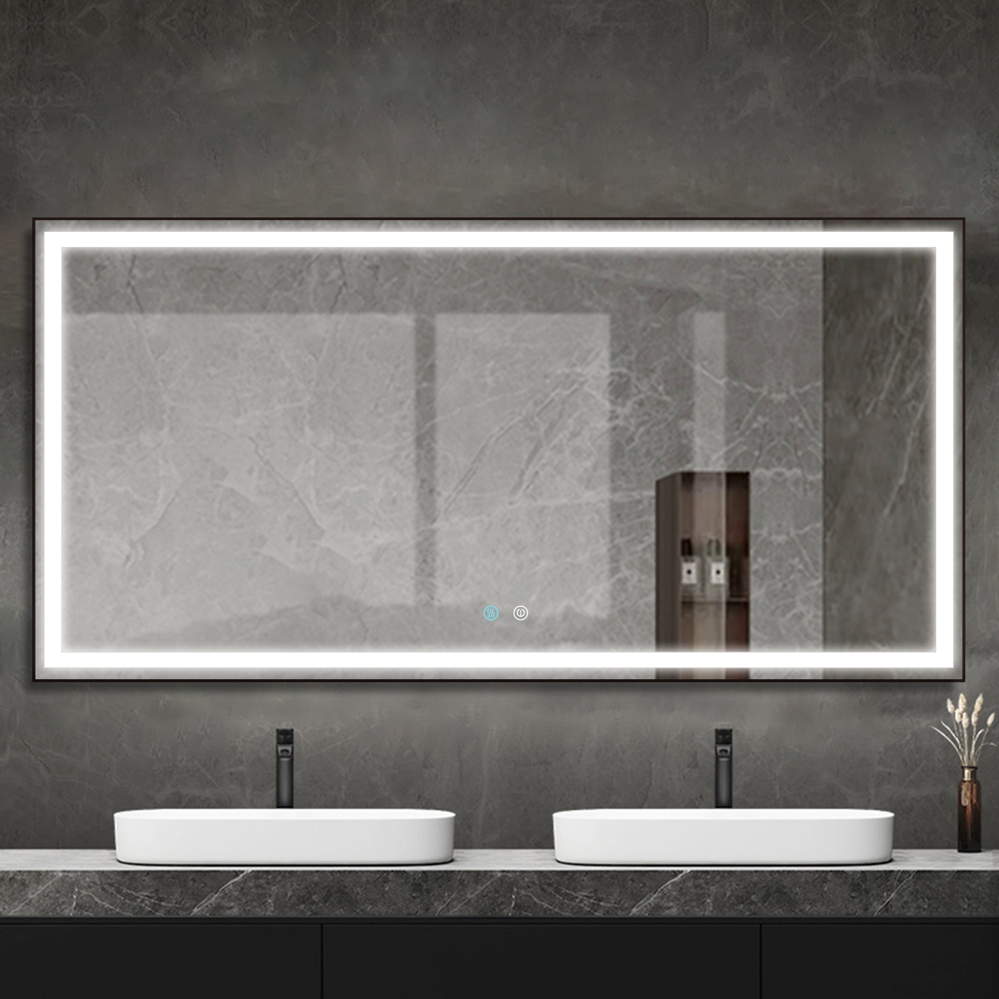 36/48/72 in. Rectangular Metal Framed LED Anti-Fog Wall Bathroom Vanity Mirror in Natural