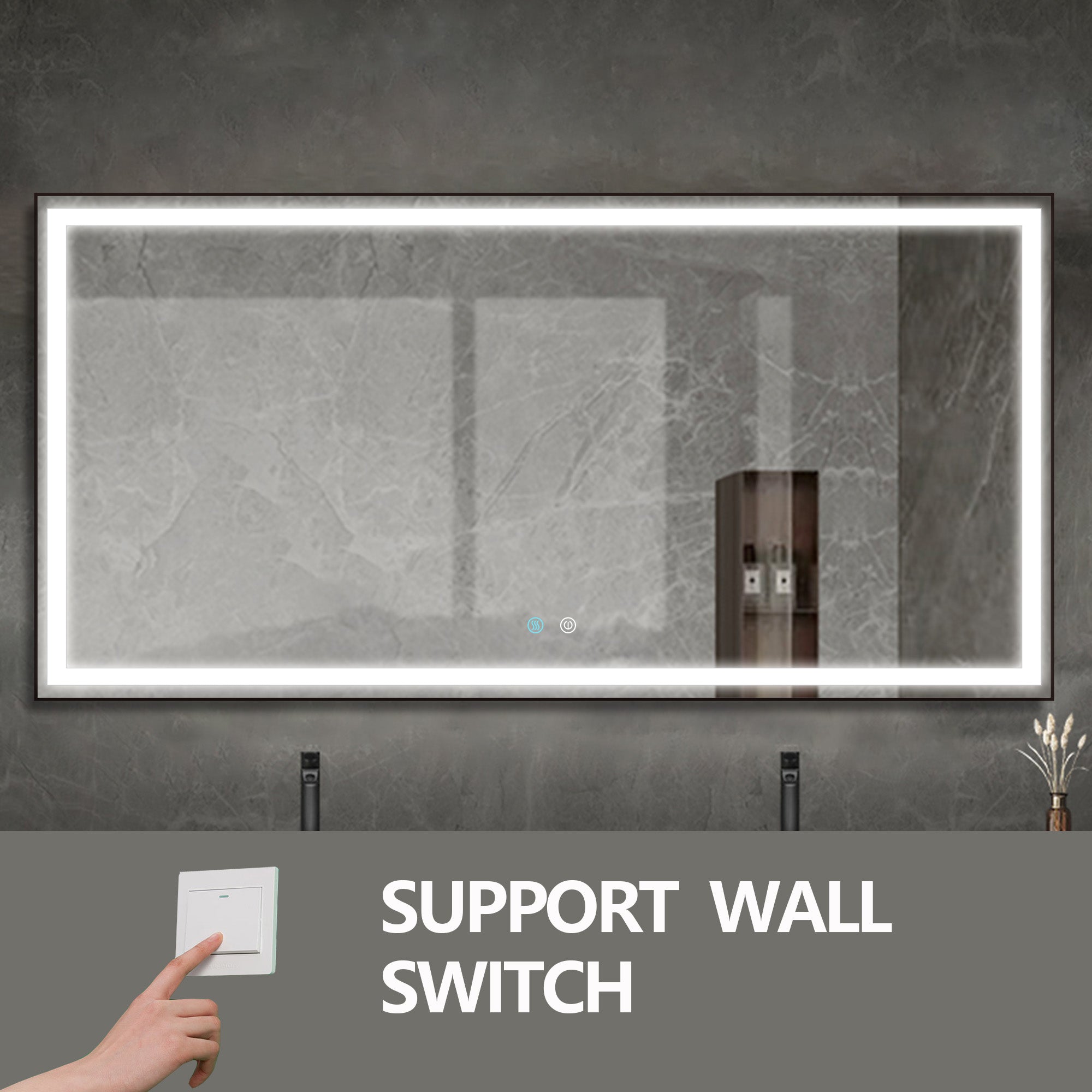 36/48/72 in. Rectangular Metal Framed LED Anti-Fog Wall Bathroom Vanity Mirror in Natural