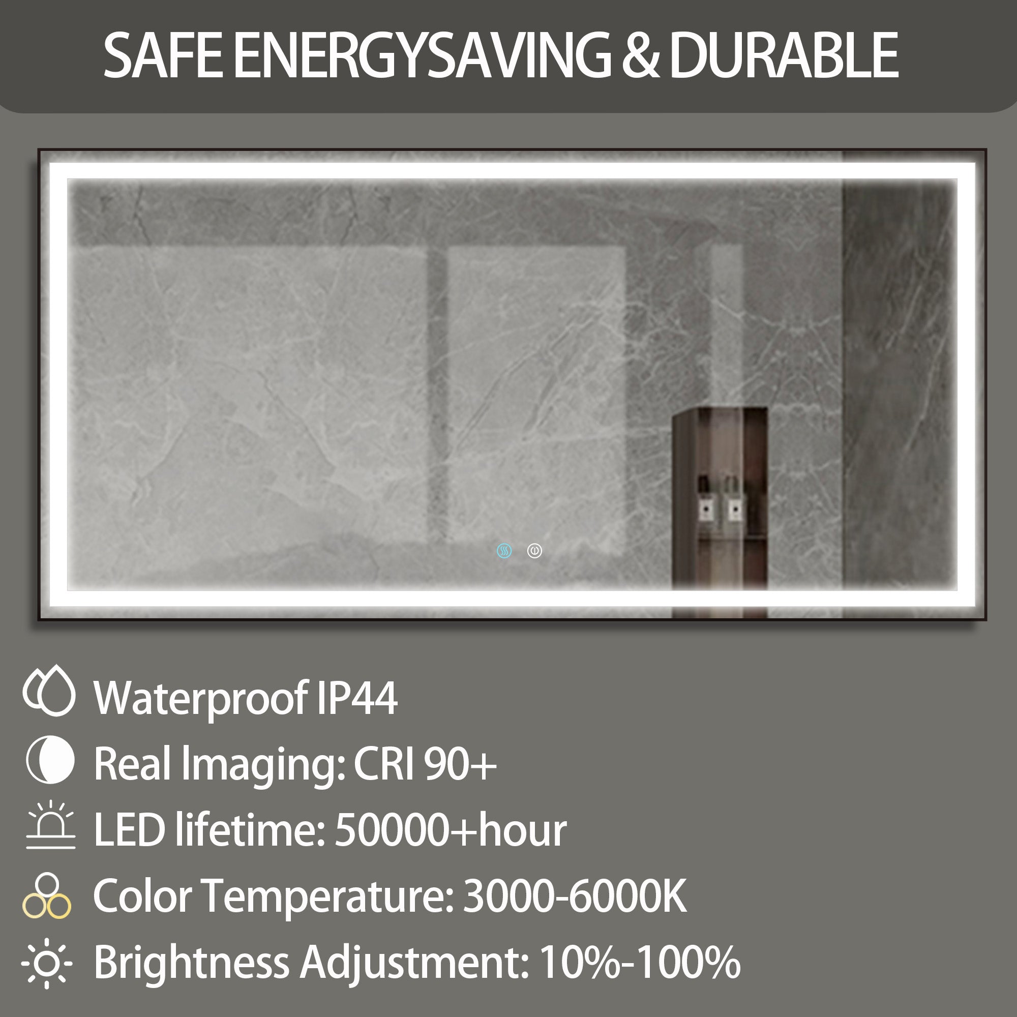 36/48/72 in. Rectangular Metal Framed LED Anti-Fog Wall Bathroom Vanity Mirror in Natural