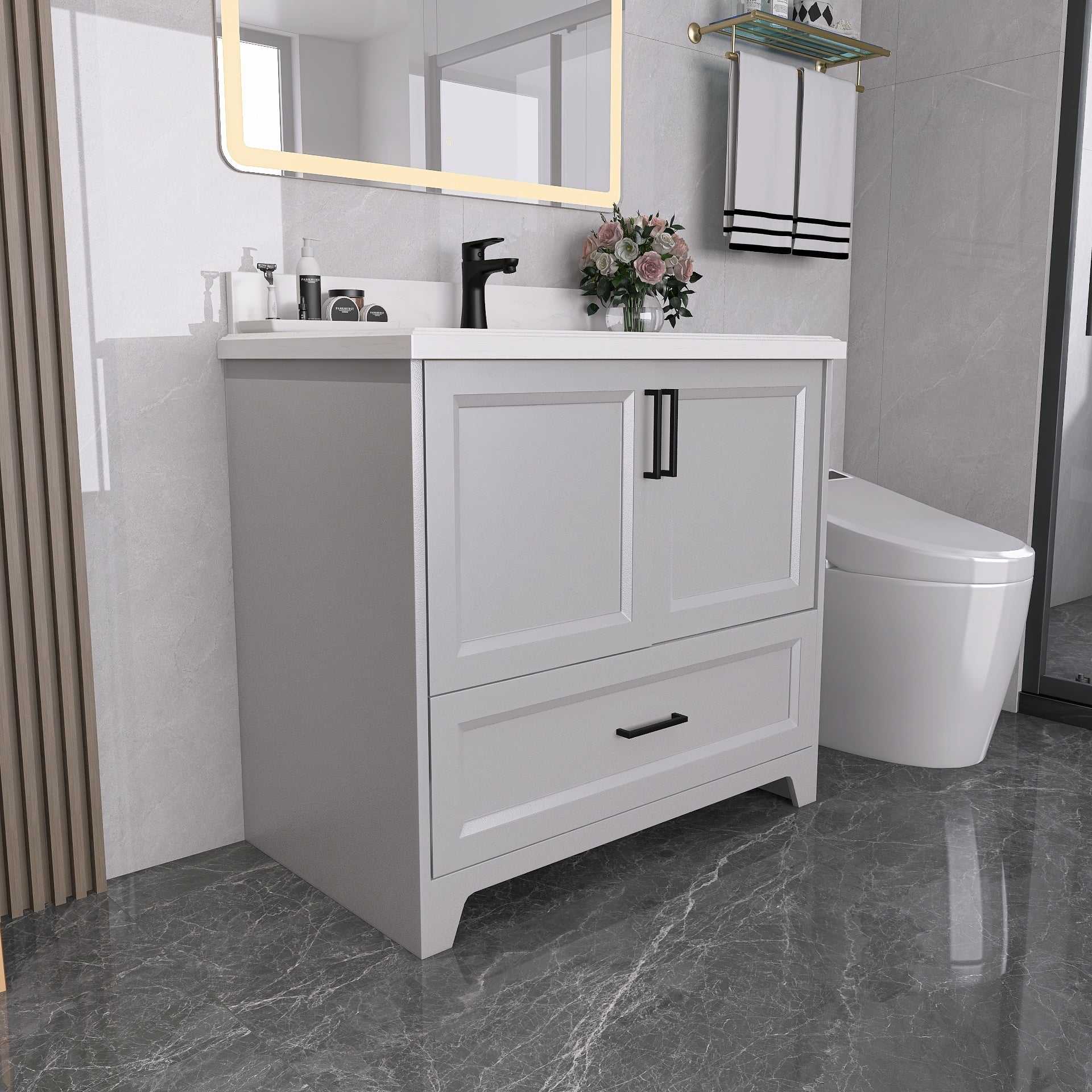 36" Freestanding Bathroom Vanity Set with Ceramic Sink and Backsplash