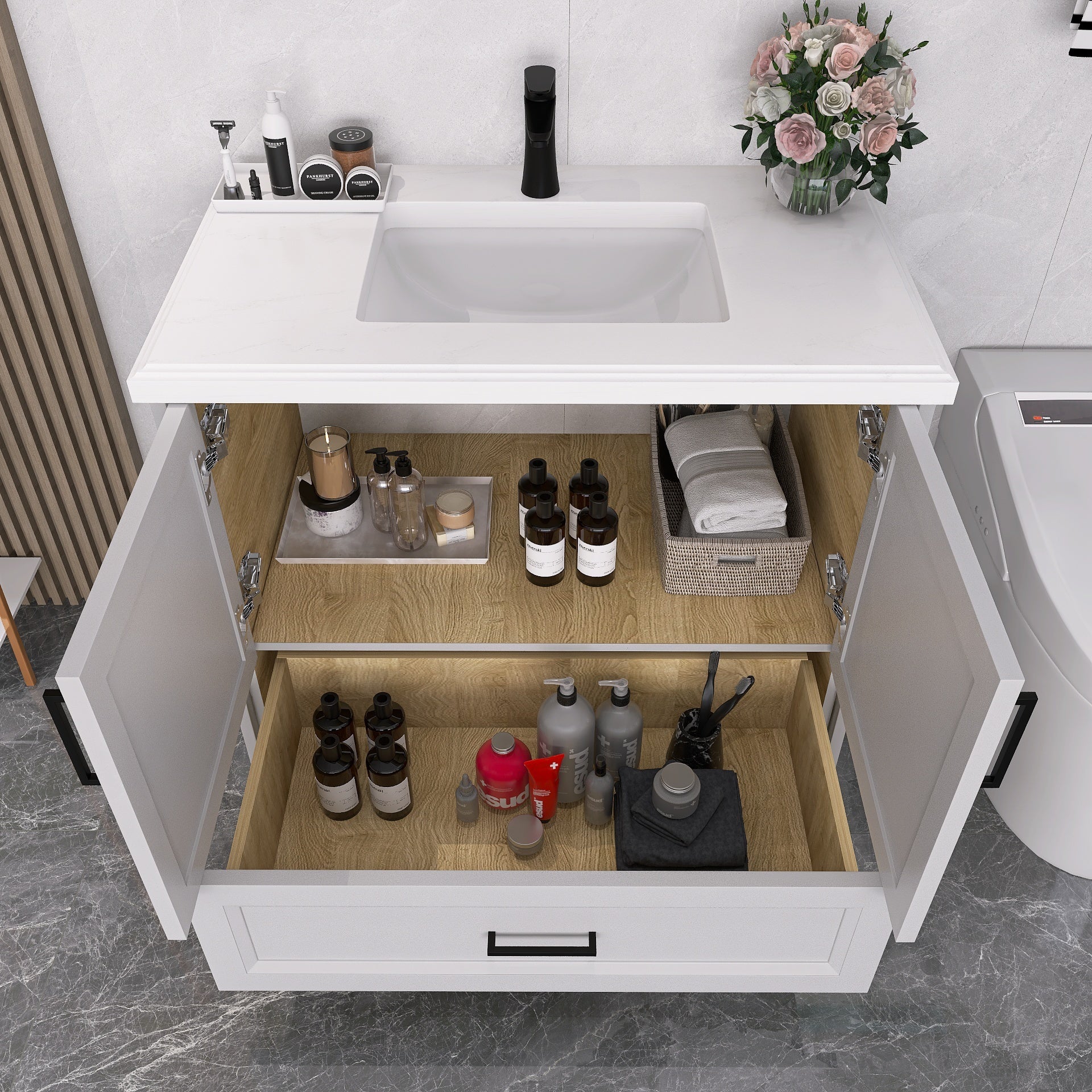 36" Freestanding Bathroom Vanity Set with Ceramic Sink and Backsplash