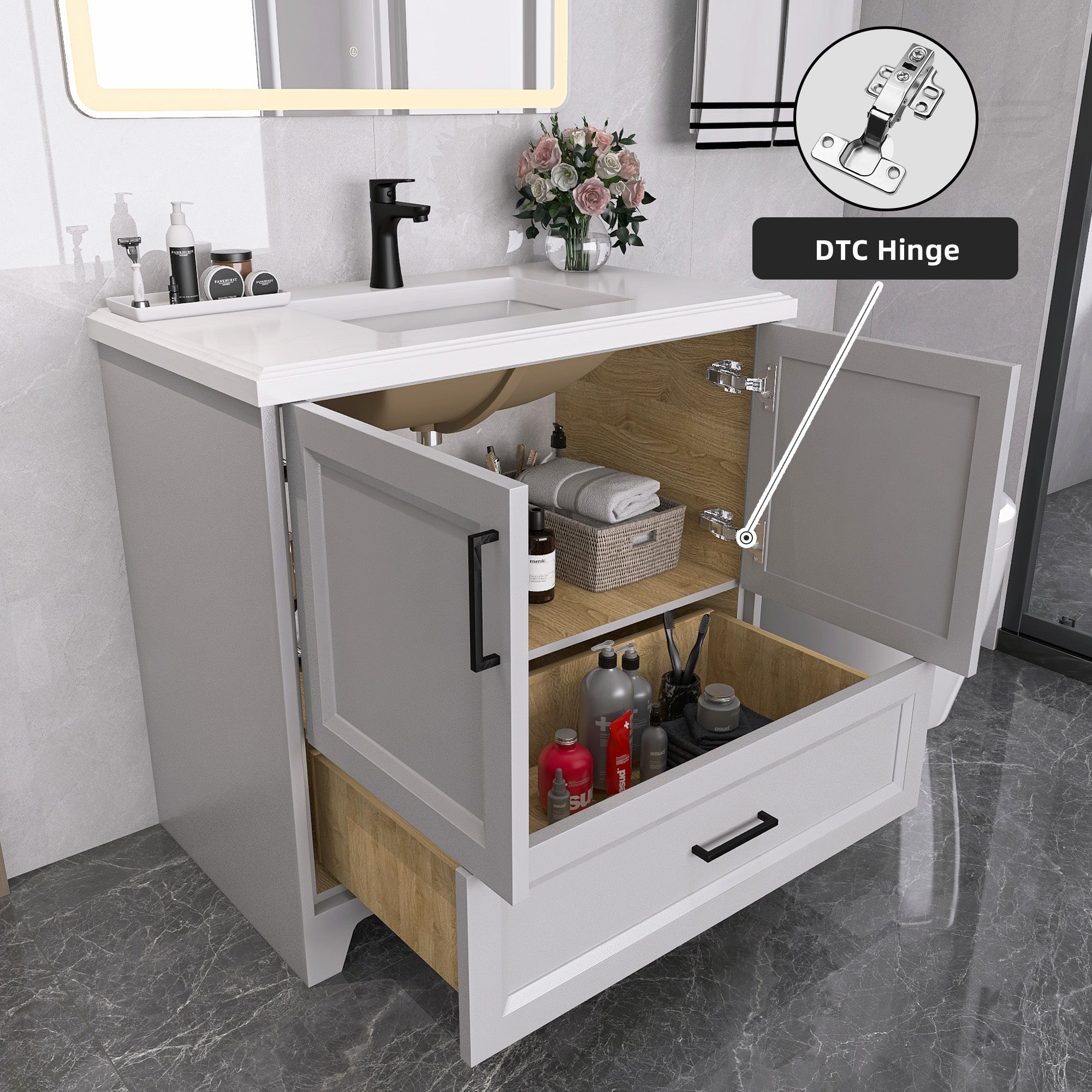36" Freestanding Bathroom Vanity Set with Ceramic Sink and Backsplash