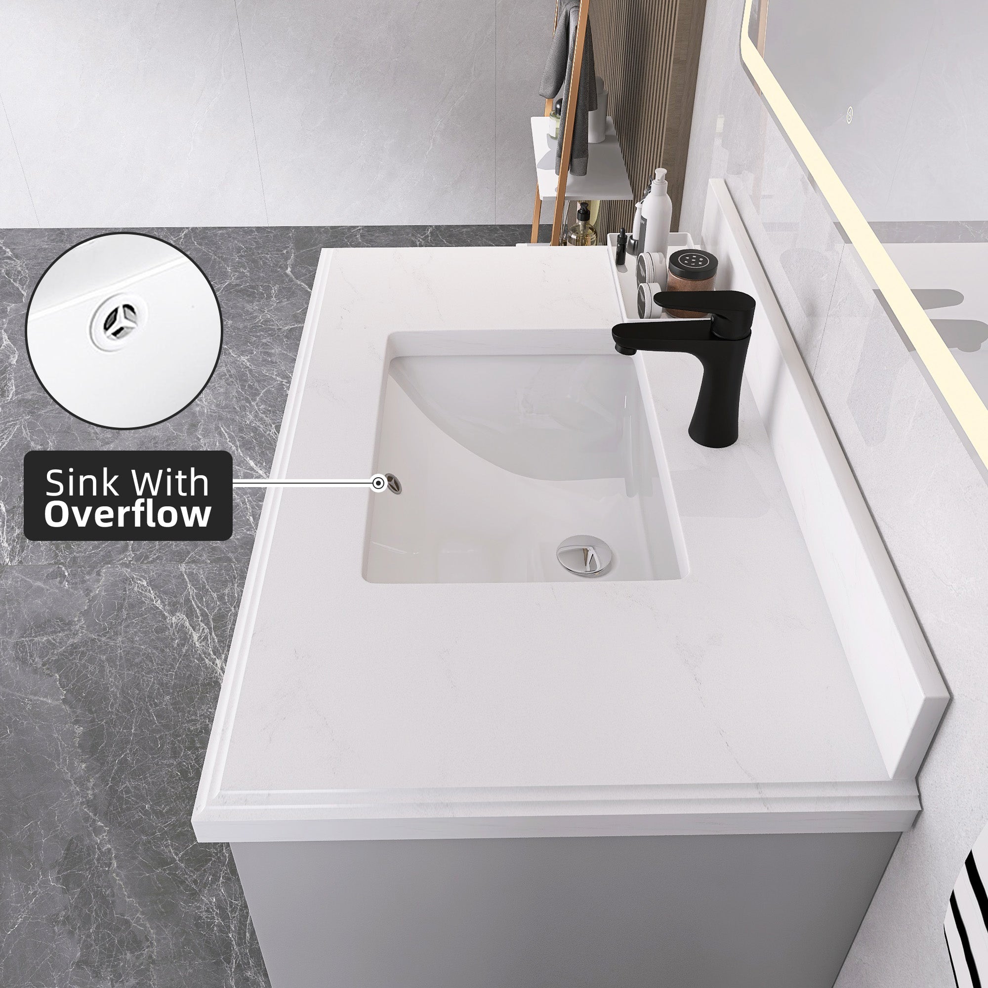 36" Freestanding Bathroom Vanity Set with Ceramic Sink and Backsplash