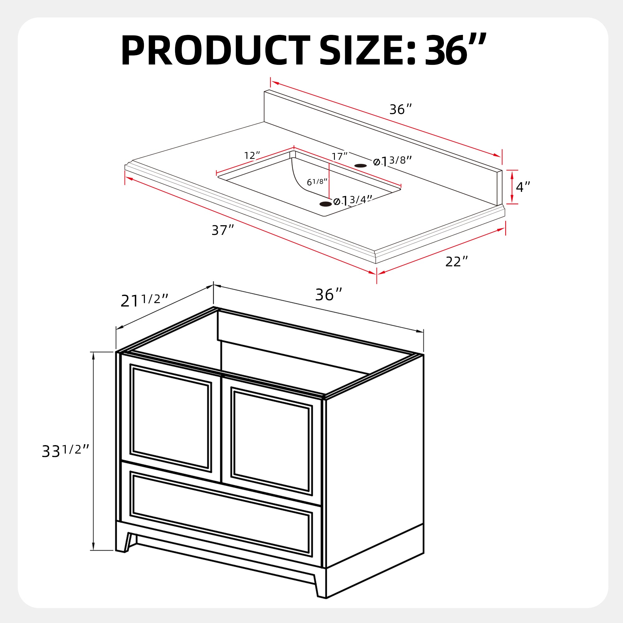 36" Freestanding Bathroom Vanity Set with Ceramic Sink and Backsplash