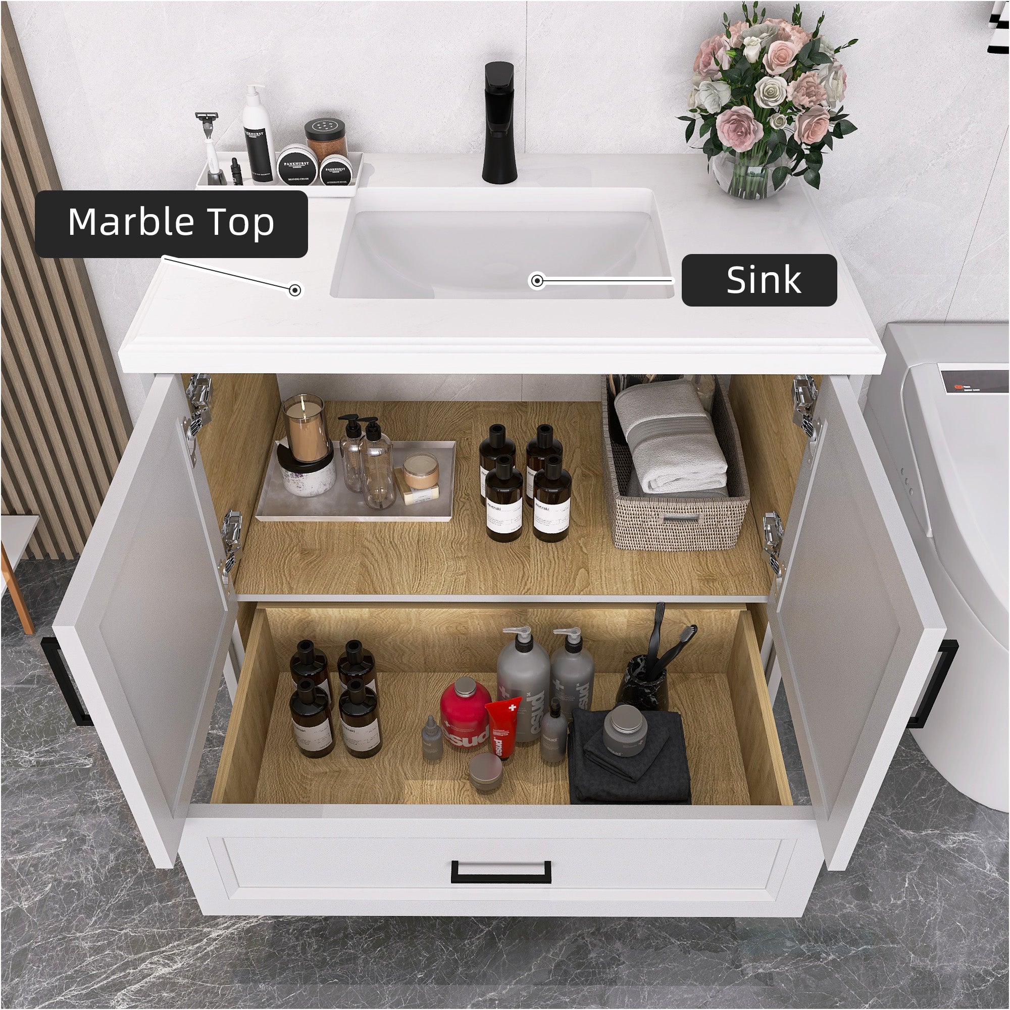 36" Freestanding Bathroom Vanity Set with Ceramic Sink and Backsplash