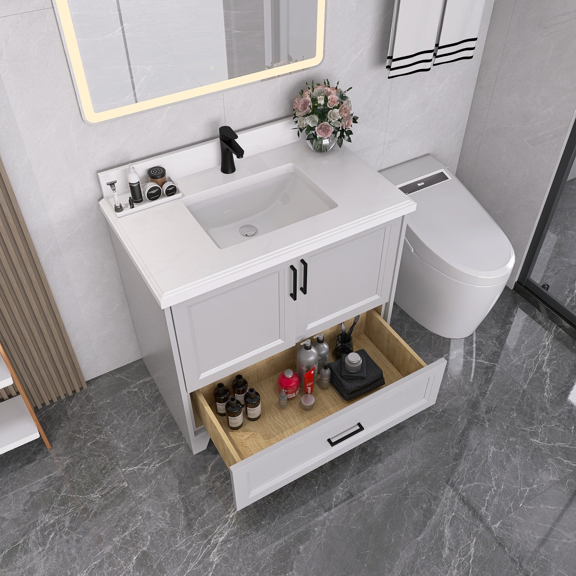 36" Freestanding Bathroom Vanity Set with Ceramic Sink and Backsplash