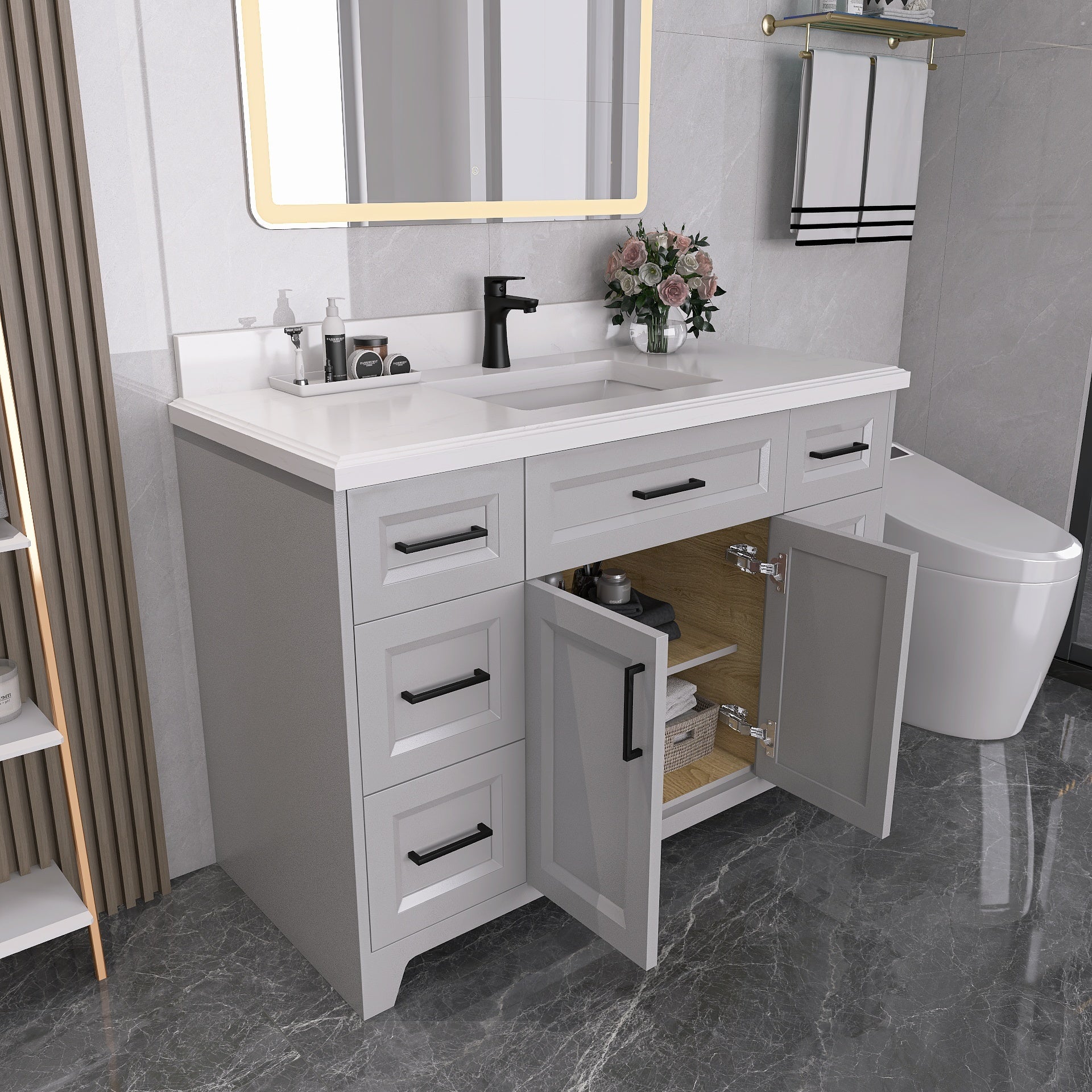 48" Freestanding Bathroom Vanity Set with Ceramic Sink and Backsplash
