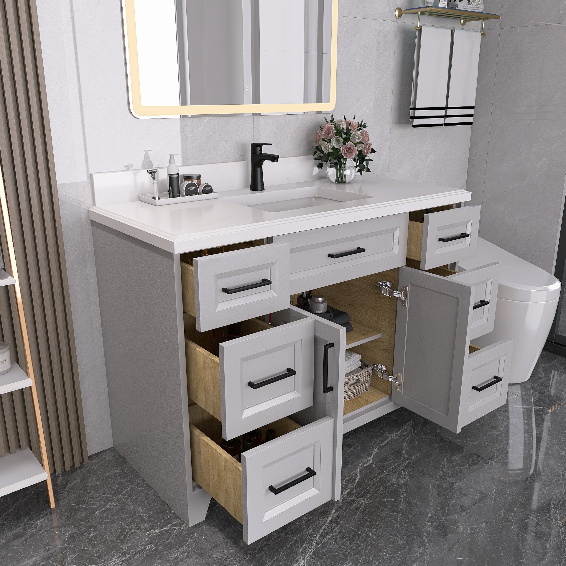 48" Freestanding Bathroom Vanity Set with Ceramic Sink and Backsplash