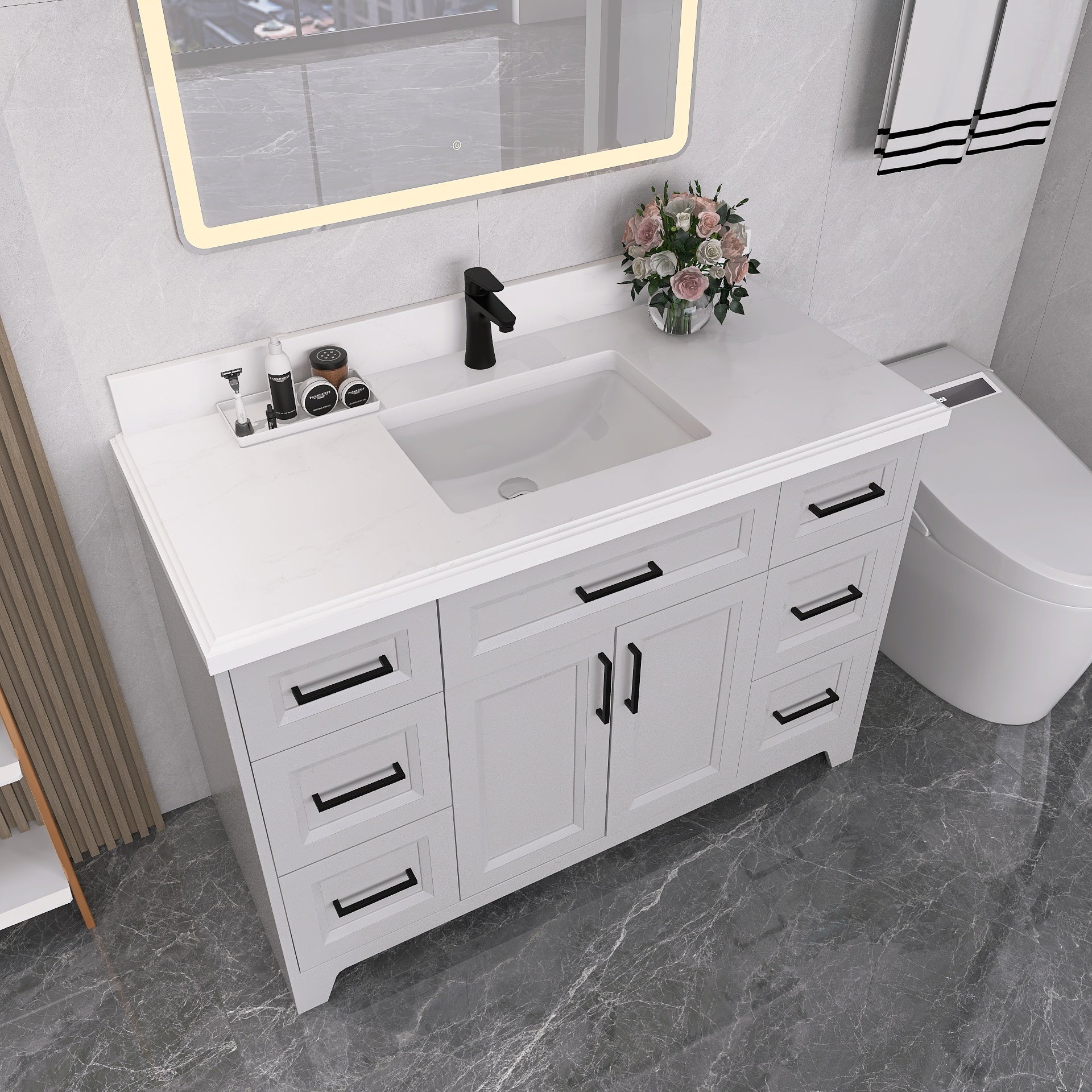 48" Freestanding Bathroom Vanity Set with Ceramic Sink and Backsplash