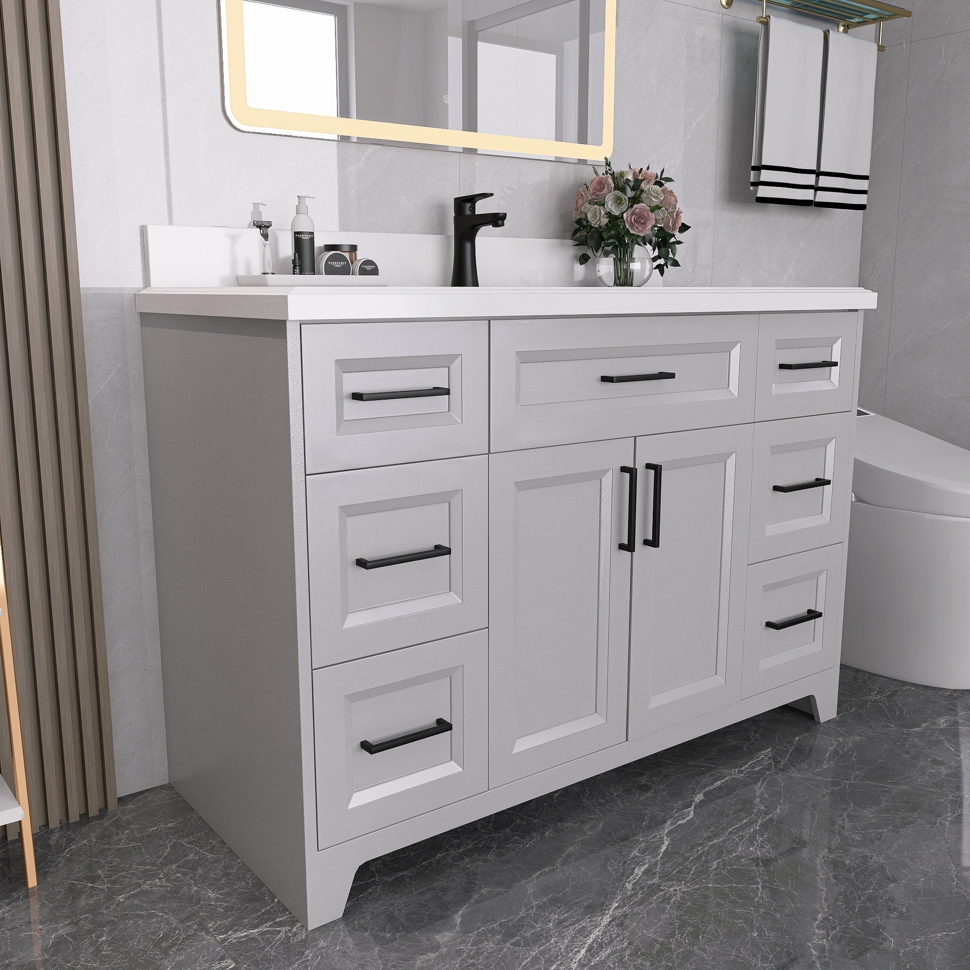 48" Freestanding Bathroom Vanity Set with Ceramic Sink and Backsplash