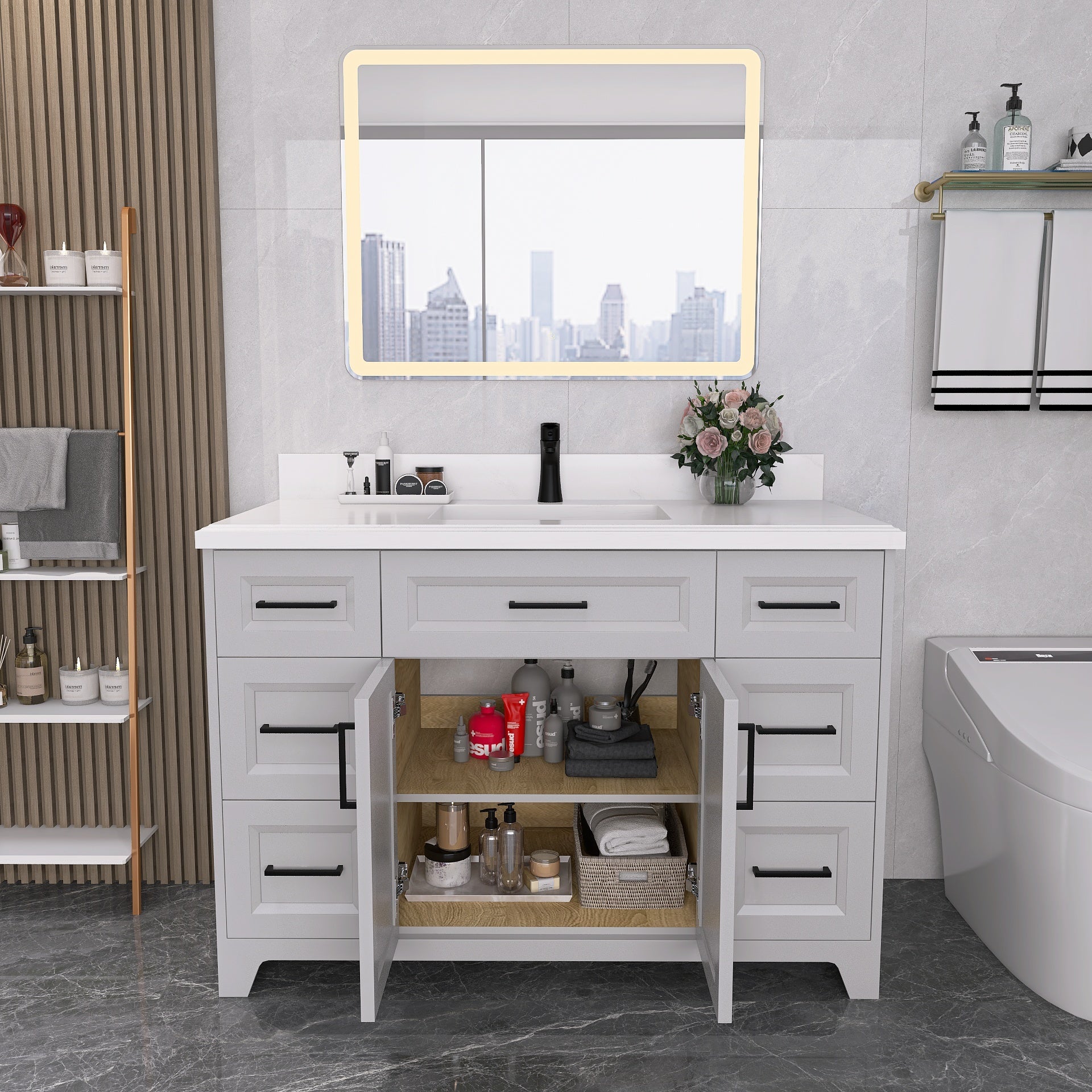 48" Freestanding Bathroom Vanity Set with Ceramic Sink and Backsplash