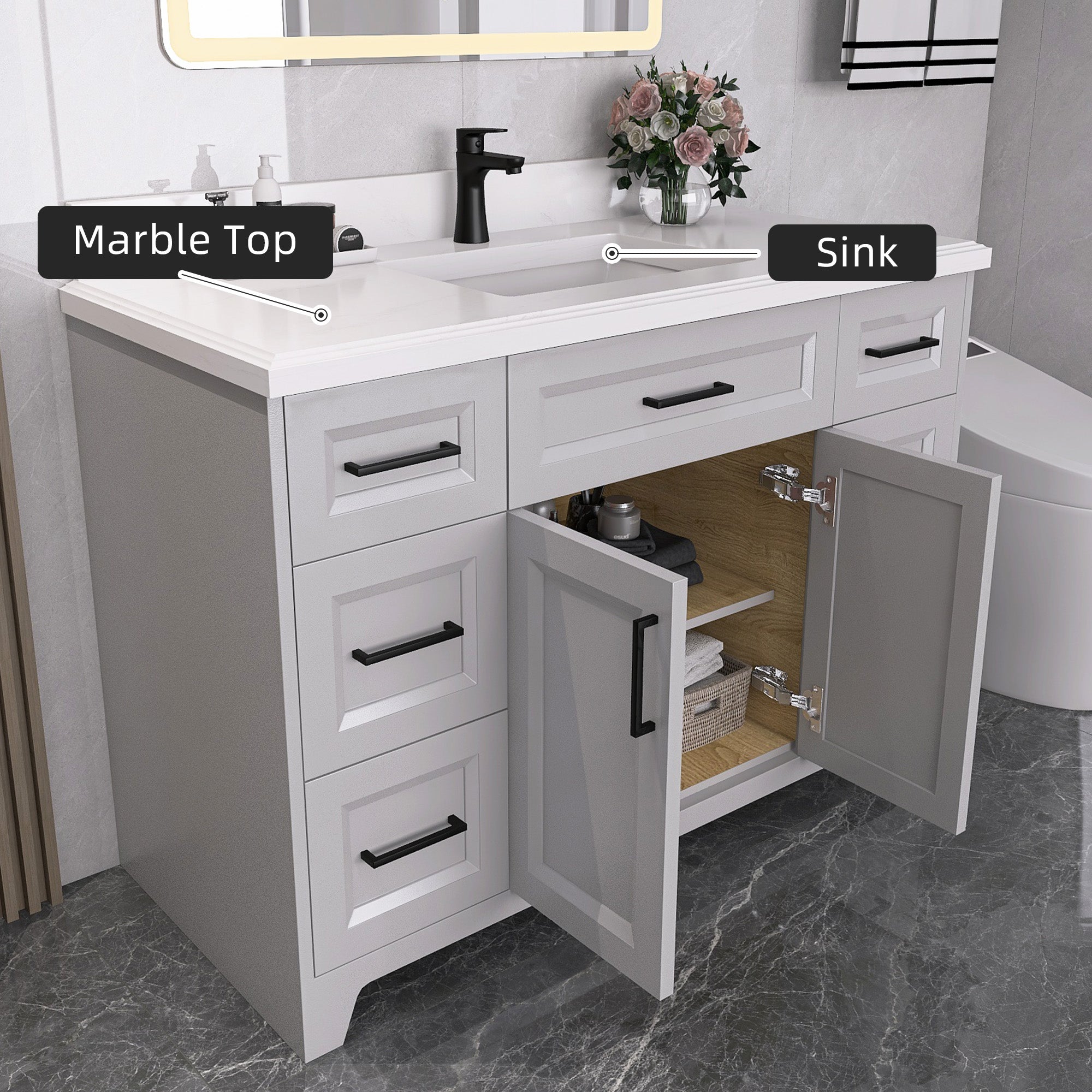 48" Freestanding Bathroom Vanity Set with Ceramic Sink and Backsplash