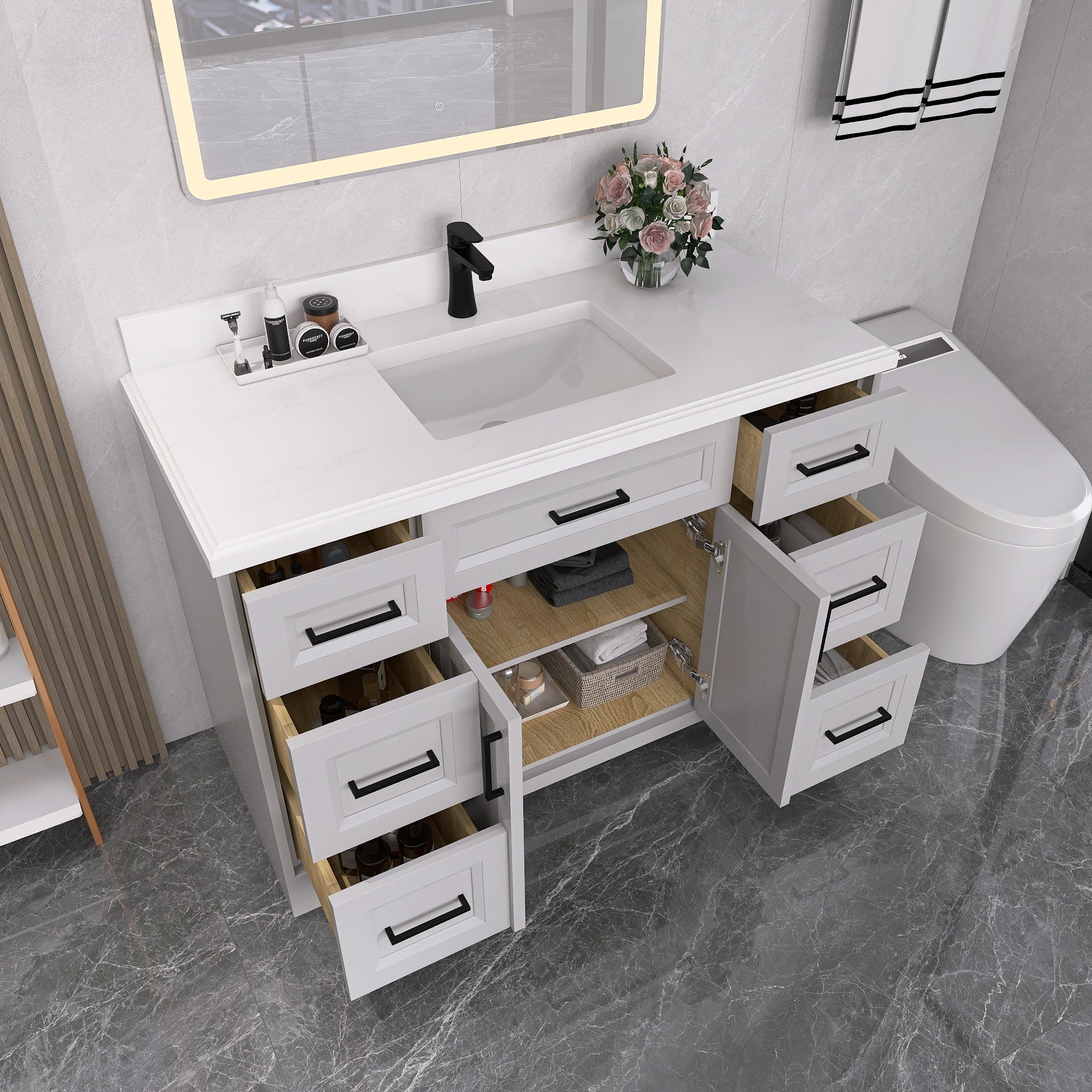 48" Freestanding Bathroom Vanity Set with Ceramic Sink and Backsplash