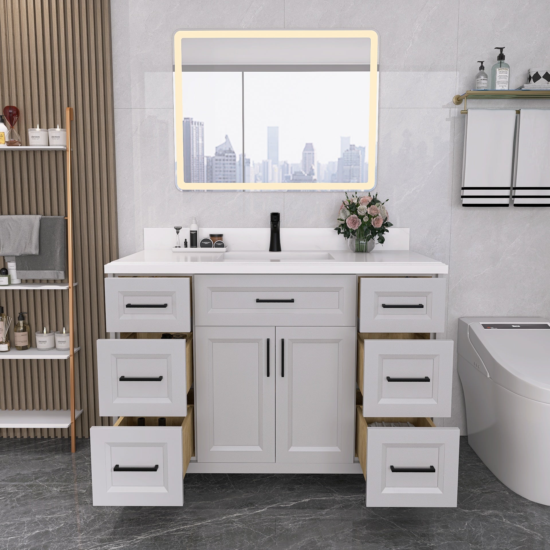 48" Freestanding Bathroom Vanity Set with Ceramic Sink and Backsplash