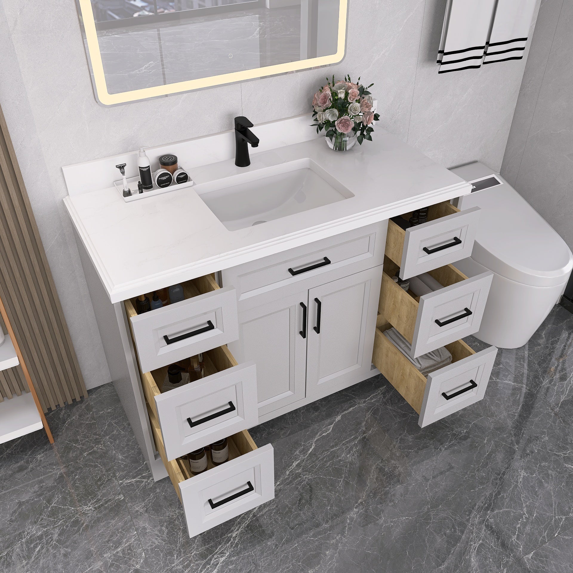 48" Freestanding Bathroom Vanity Set with Ceramic Sink and Backsplash