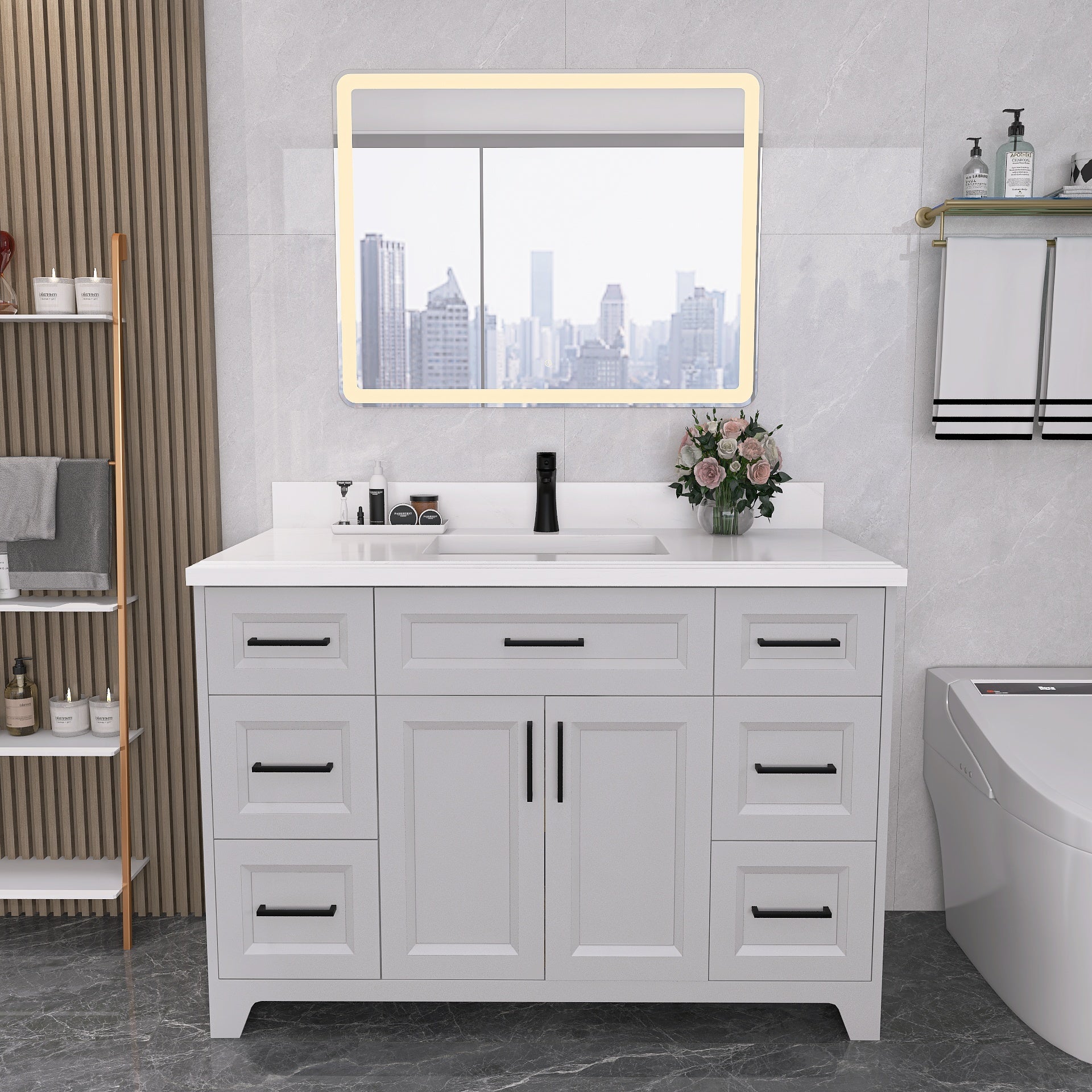 48" Freestanding Bathroom Vanity Set with Ceramic Sink and Backsplash