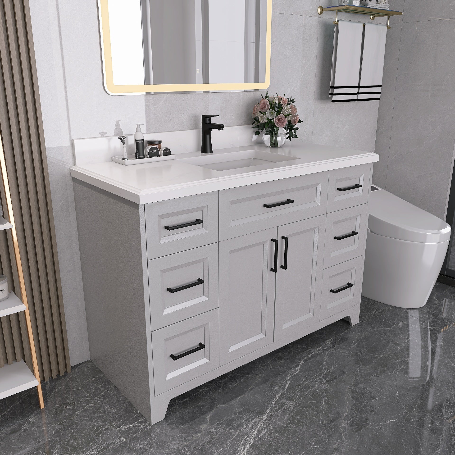 48" Freestanding Bathroom Vanity Set with Ceramic Sink and Backsplash