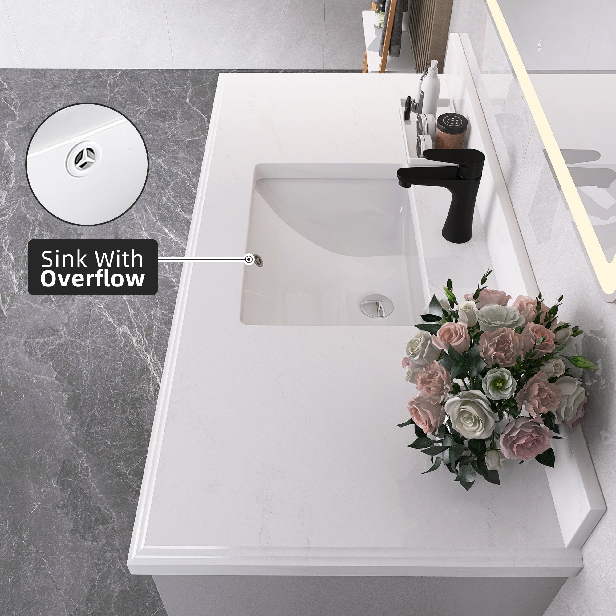 48" Freestanding Bathroom Vanity Set with Ceramic Sink and Backsplash