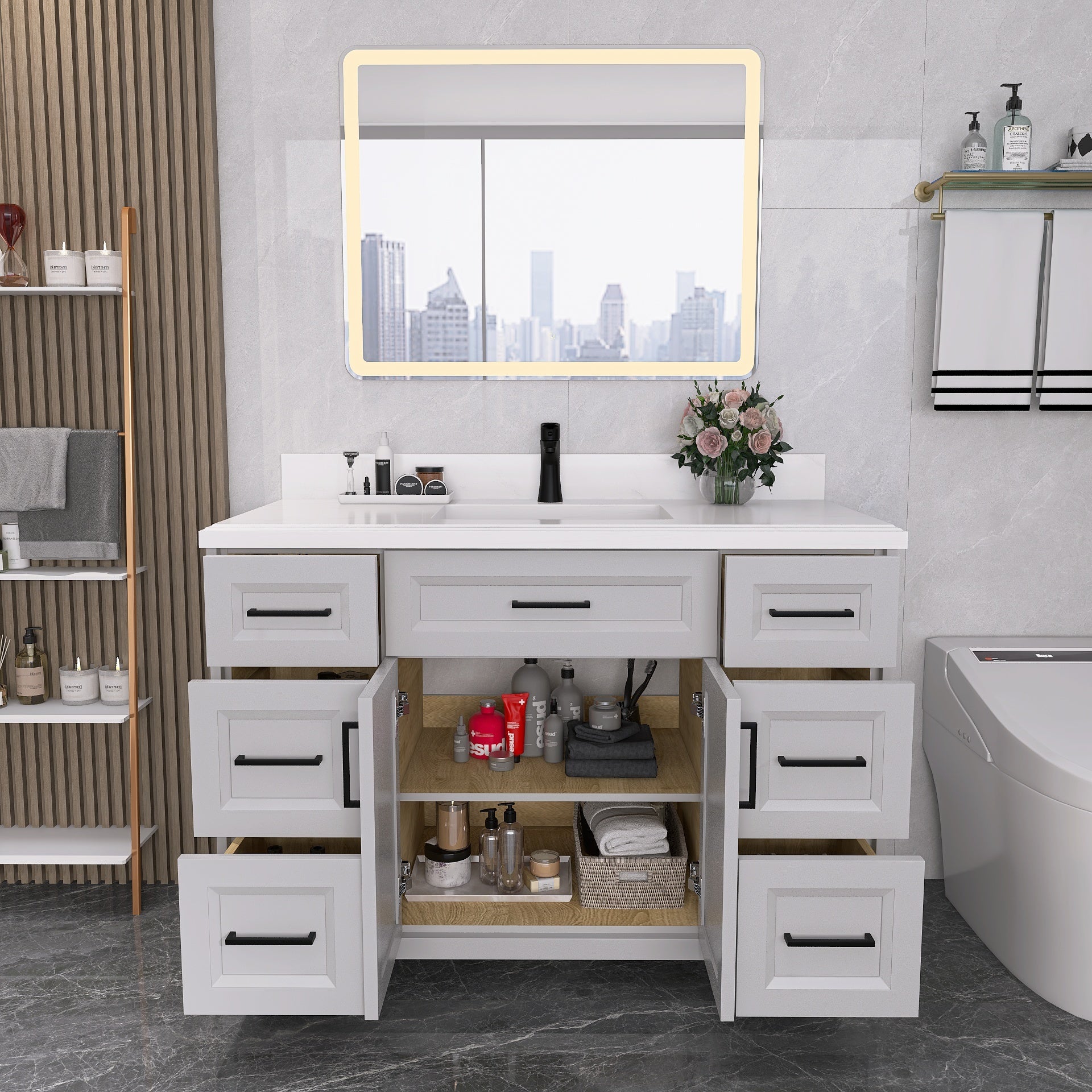 48" Freestanding Bathroom Vanity Set with Ceramic Sink and Backsplash