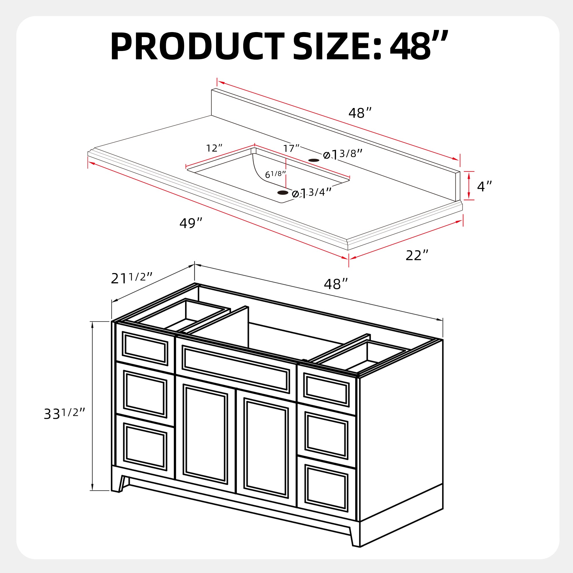 48" Freestanding Bathroom Vanity Set with Ceramic Sink and Backsplash