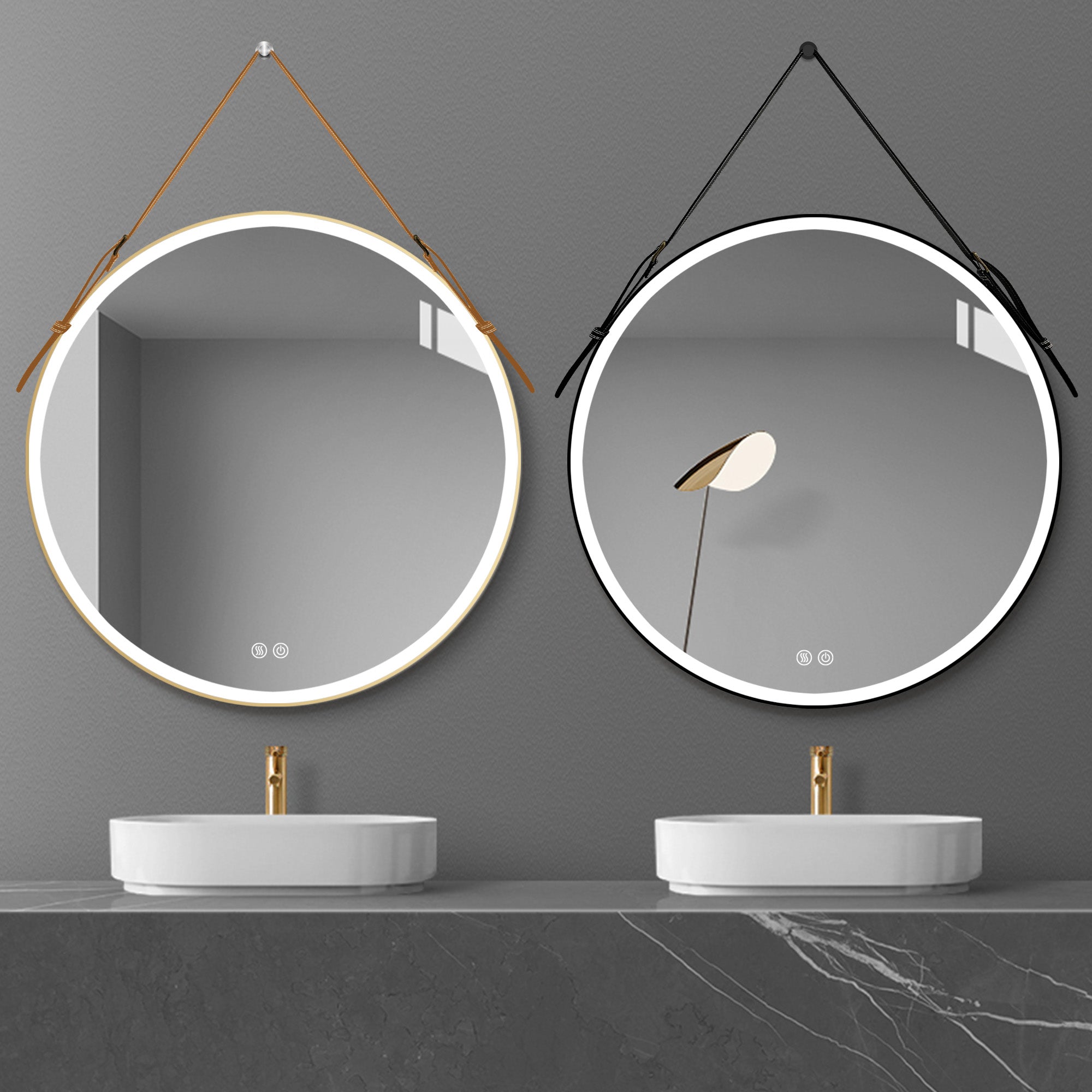 24/28/32 inch Round gold metal frame Anti-Fog Wall Mounted LED Bathroom Vanity Mirror