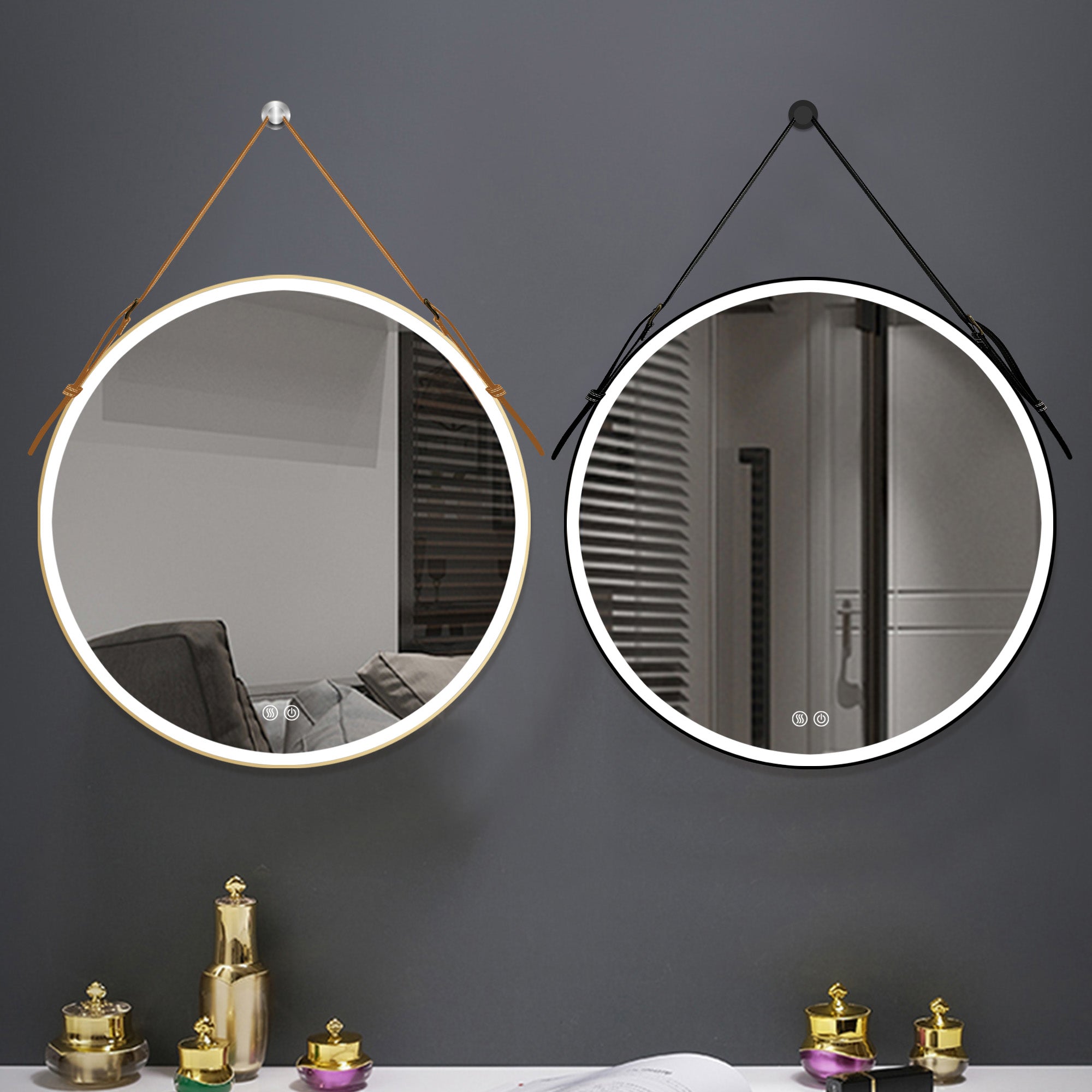 24/28/32 inch Round gold metal frame Anti-Fog Wall Mounted LED Bathroom Vanity Mirror