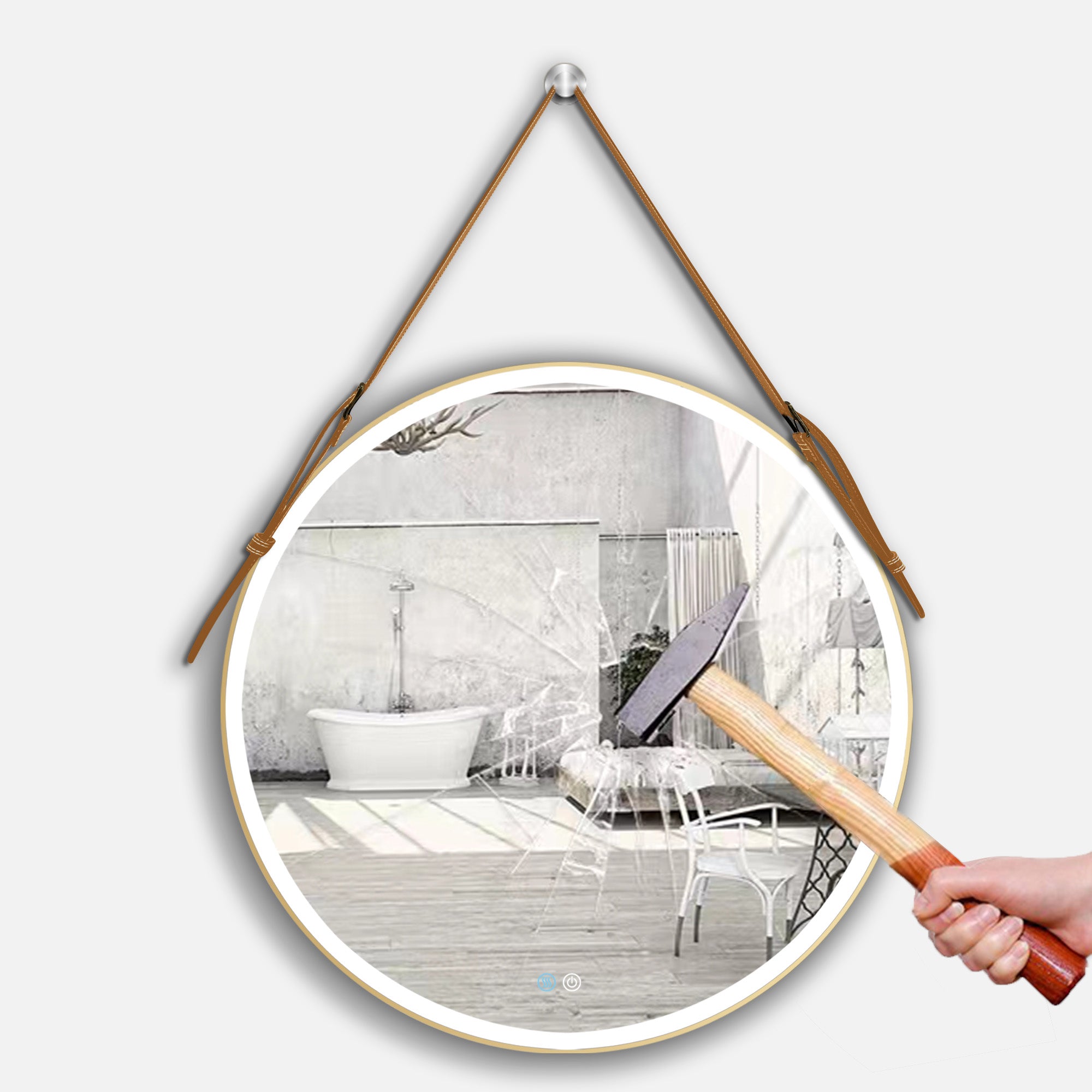 24/28/32 inch Round gold metal frame Anti-Fog Wall Mounted LED Bathroom Vanity Mirror